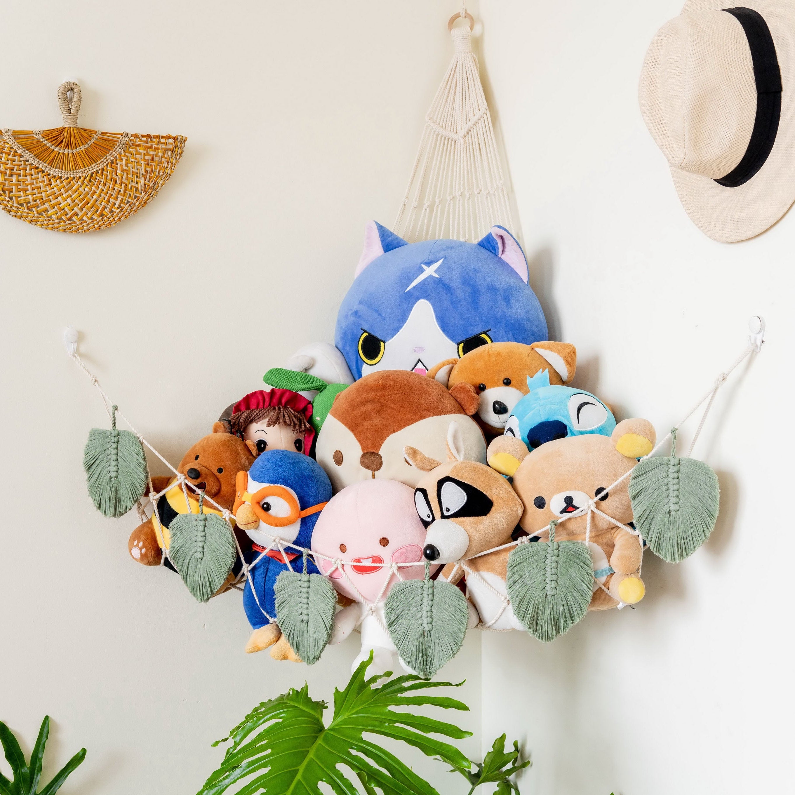 Macrame Leaves Toy Storage Hammock for Nursery Wall Storage H23