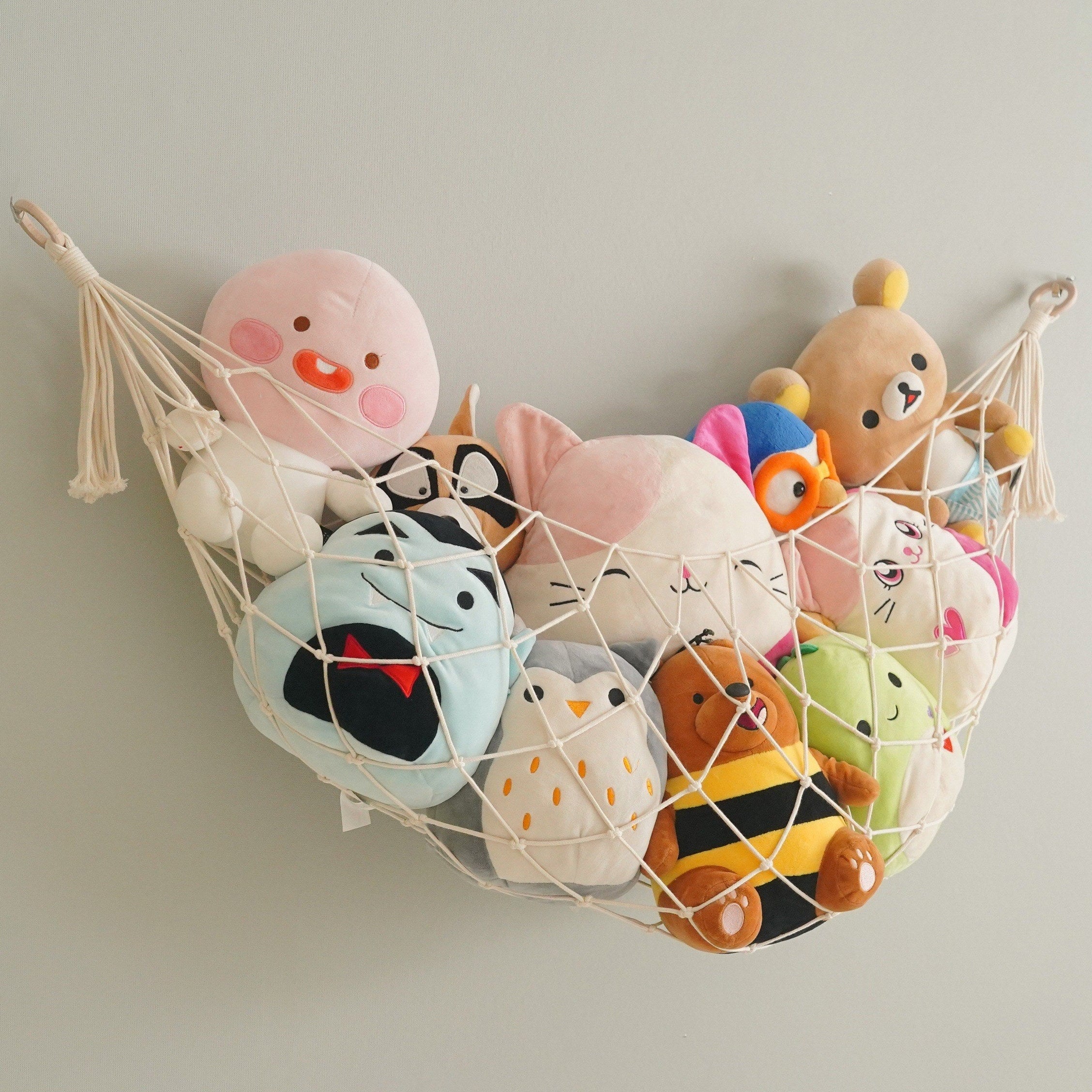 Macrame Toy Hammock – Boho Cotton Rope Toy Organizer for Wall Storage H25