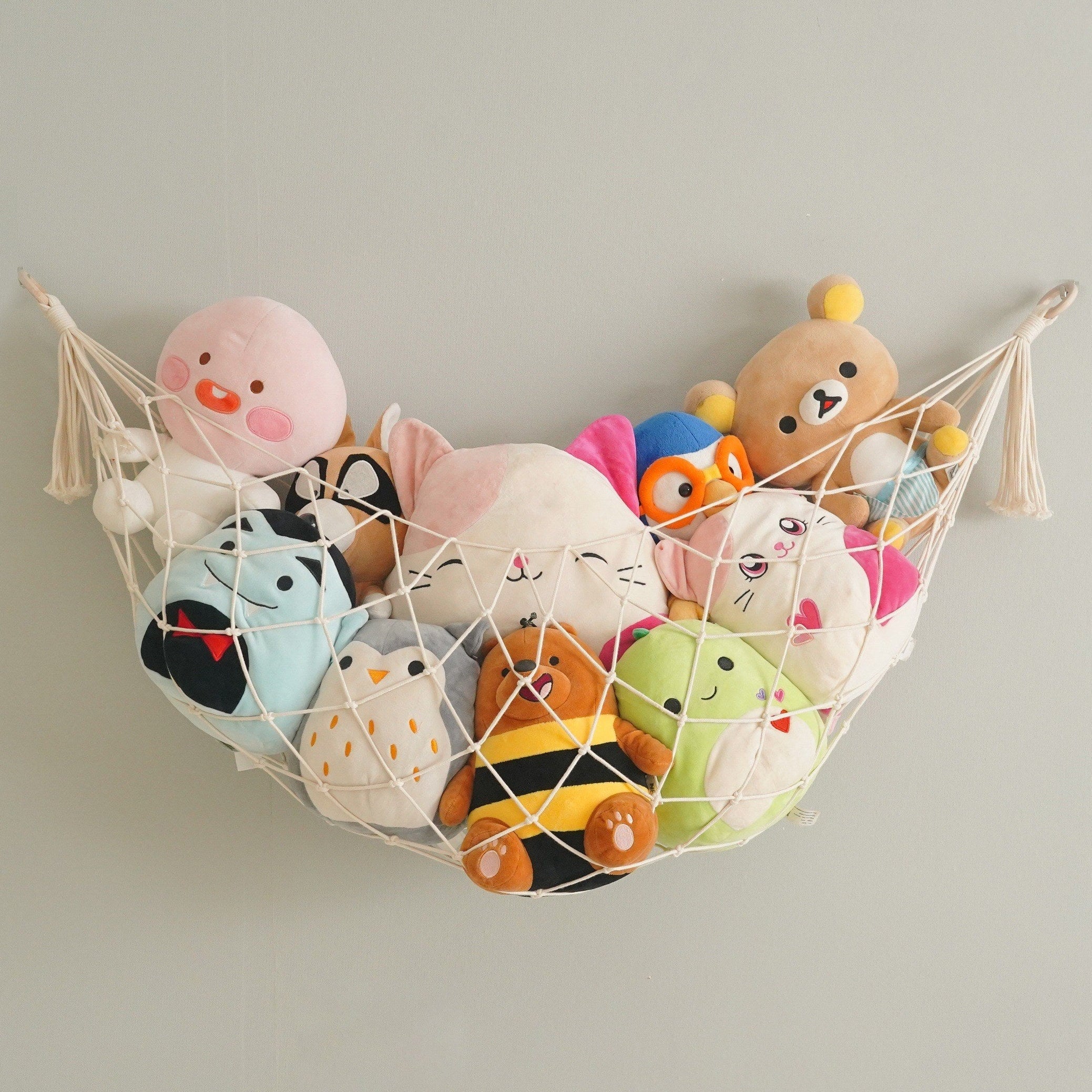 Macrame Toy Hammock – Boho Cotton Rope Toy Organizer for Wall Storage H25