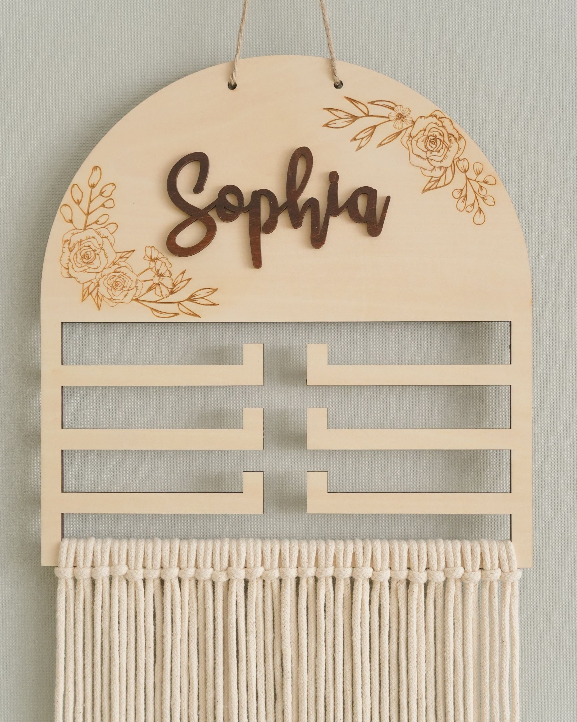 Personalized Macrame Bow Holder - Wooden Wall Organizer for Girls H97