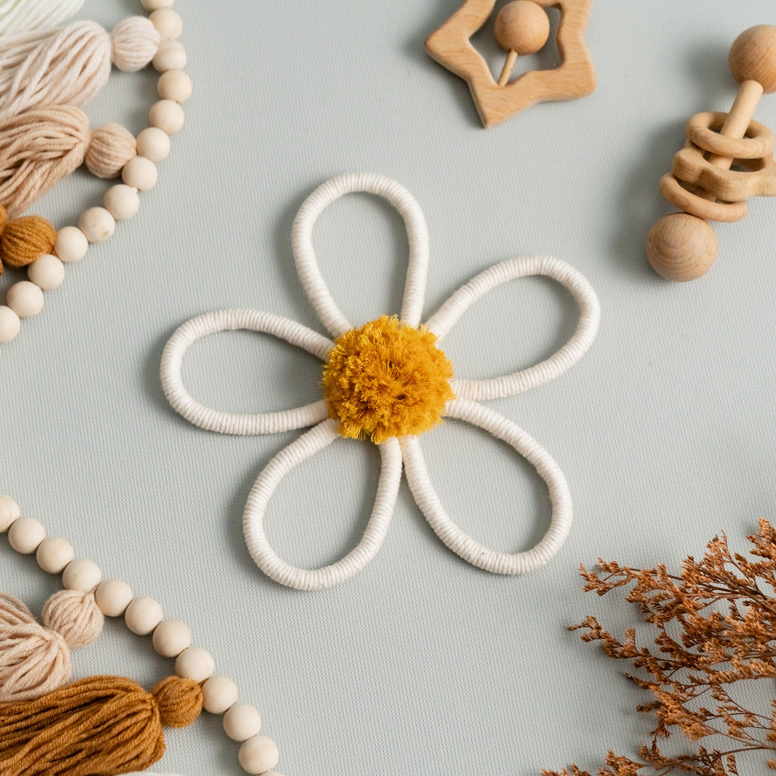 Boho Nursery Wall Decor – Macrame Flower Wall Hanging for Kids Room U03