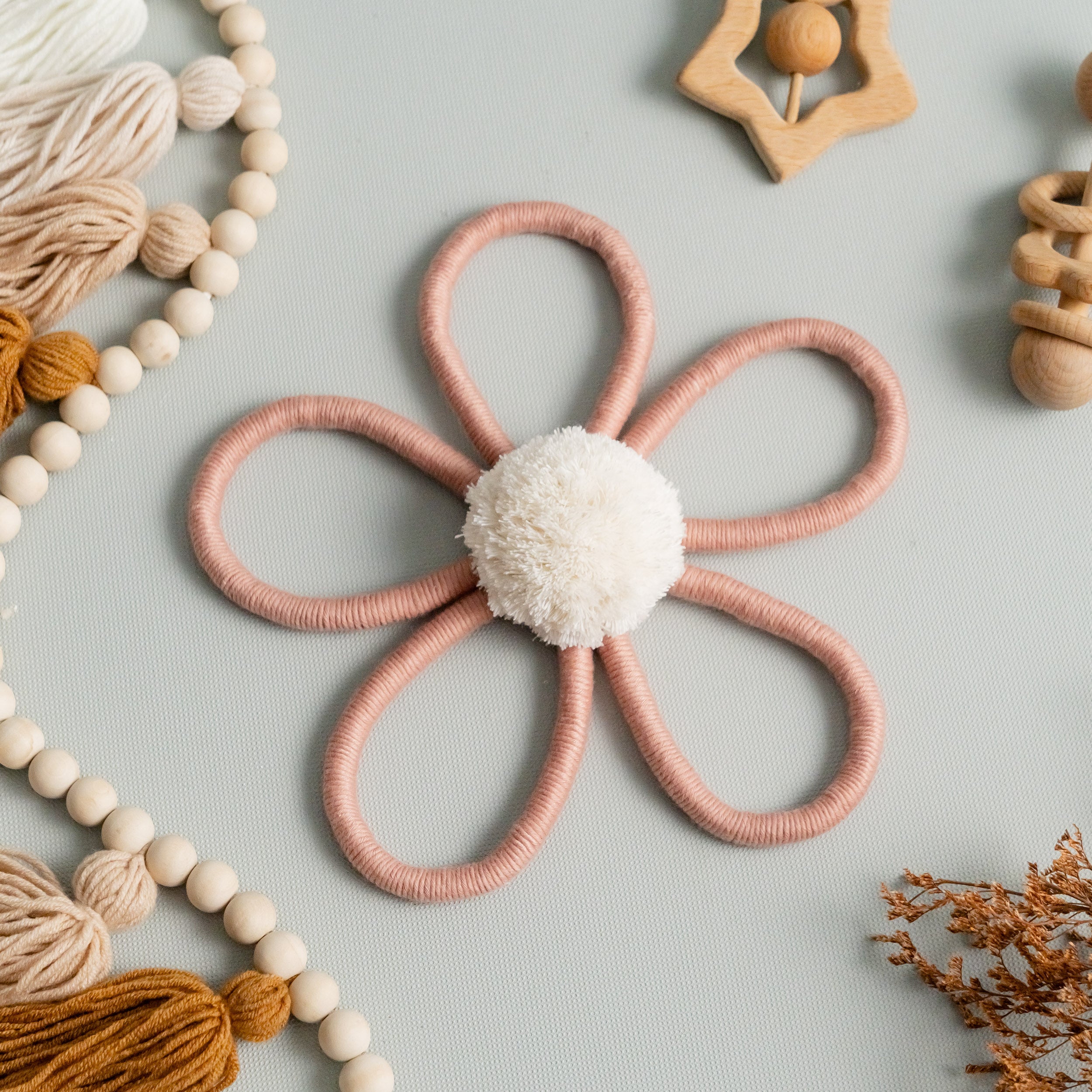 Boho Nursery Wall Decor – Macrame Flower Wall Hanging for Kids Room U03