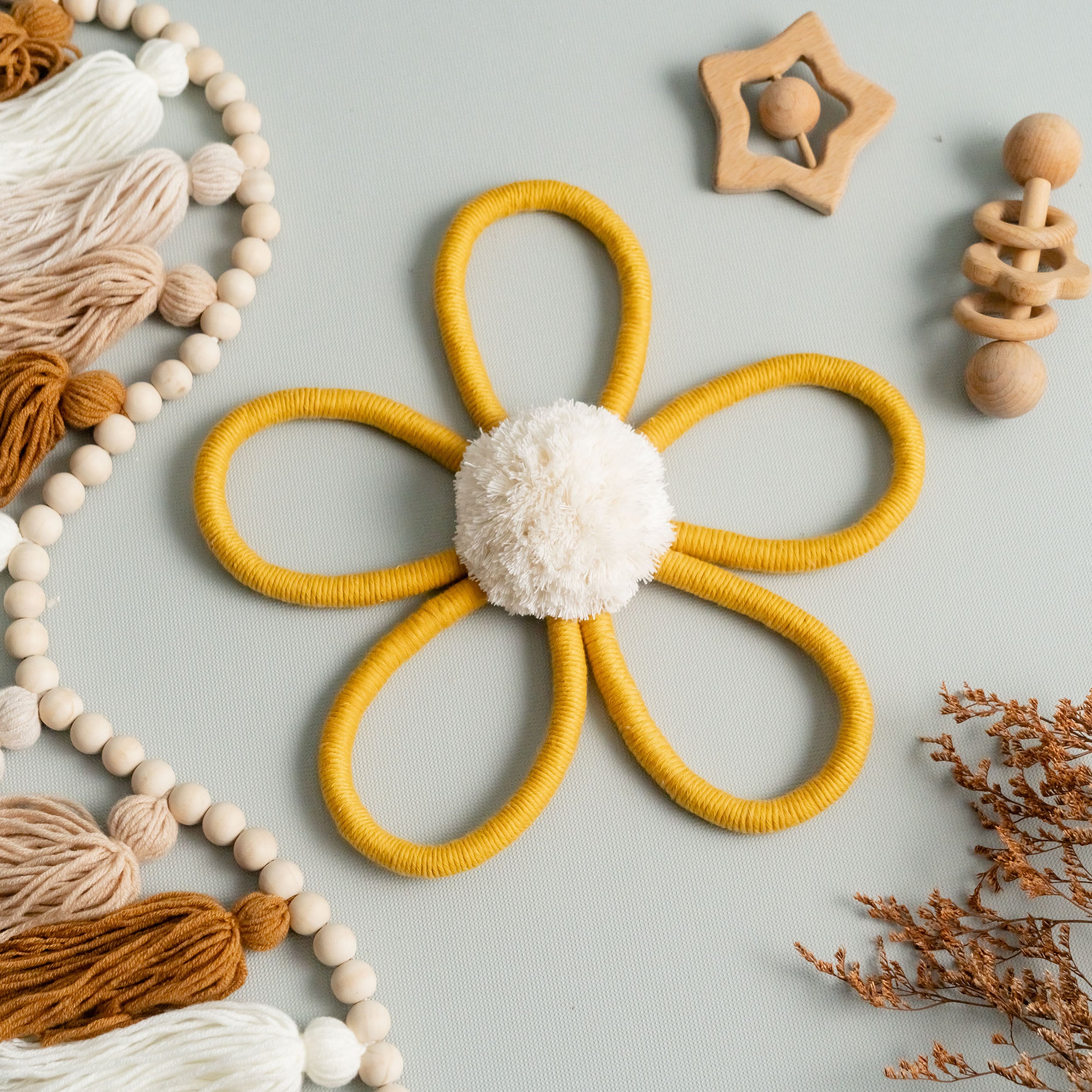 Boho Nursery Wall Decor – Macrame Flower Wall Hanging for Kids Room U03