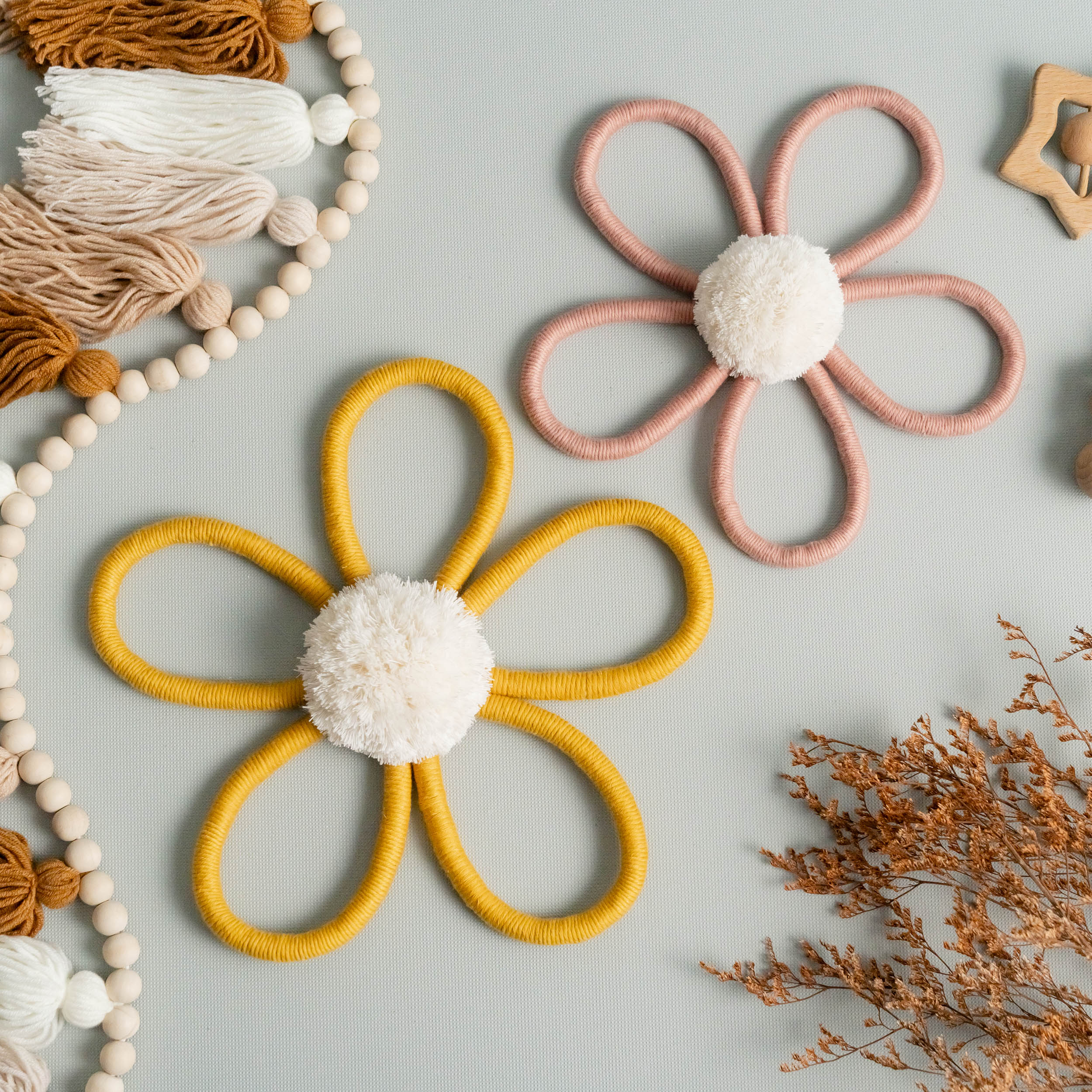Boho Nursery Wall Decor – Macrame Flower Wall Hanging for Kids Room U03