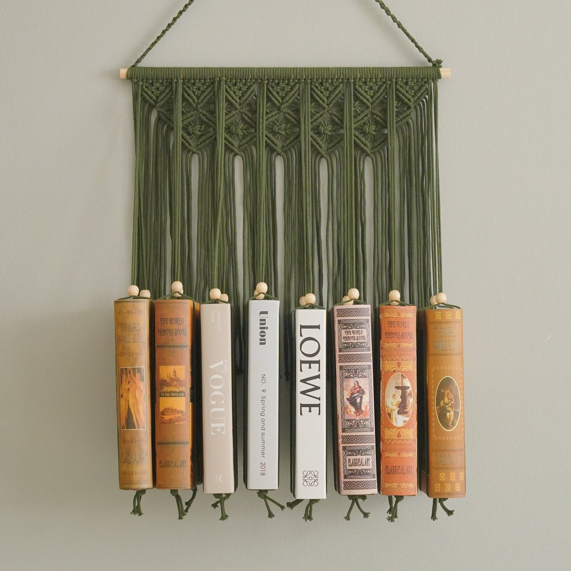 Macrame Book Holder Wall Hanging – Handmade Boho Book Storage H81