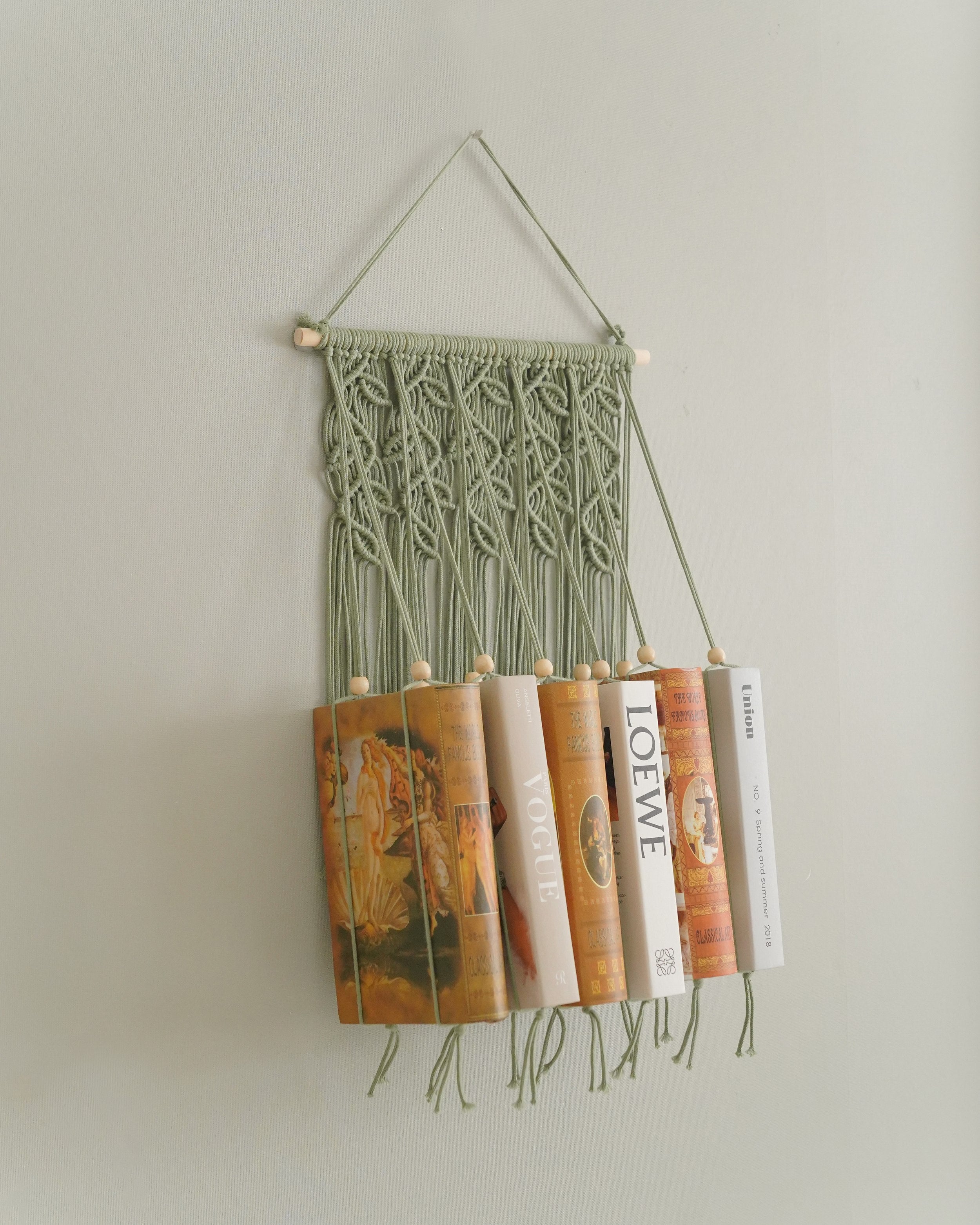 Macrame Wall Hanging Bookshelf for Boho Living Room Decor