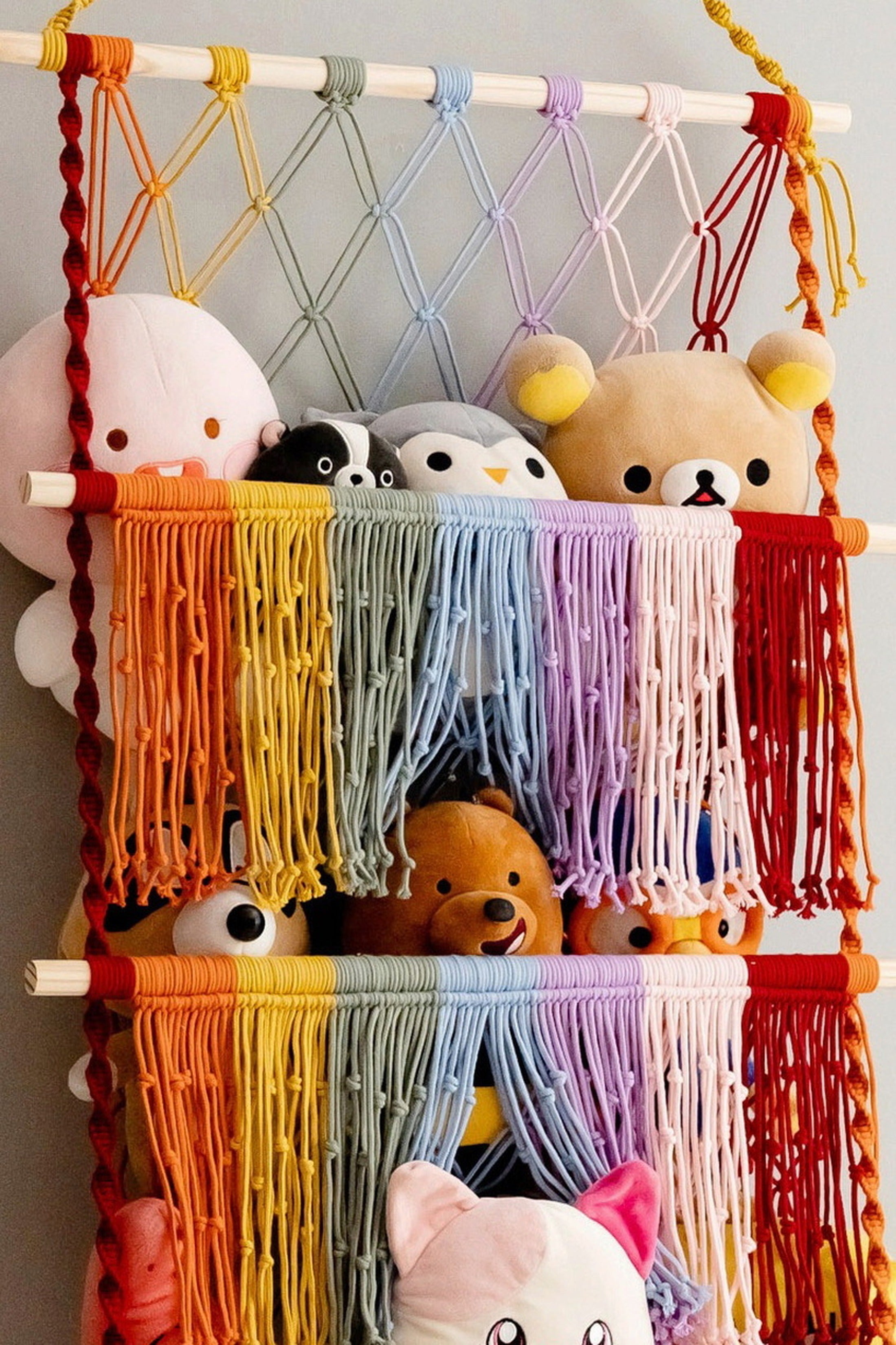 Rainbow Macrame Toy Storage Hammock For Plush Toy Storage and Boho Kids Decor H72