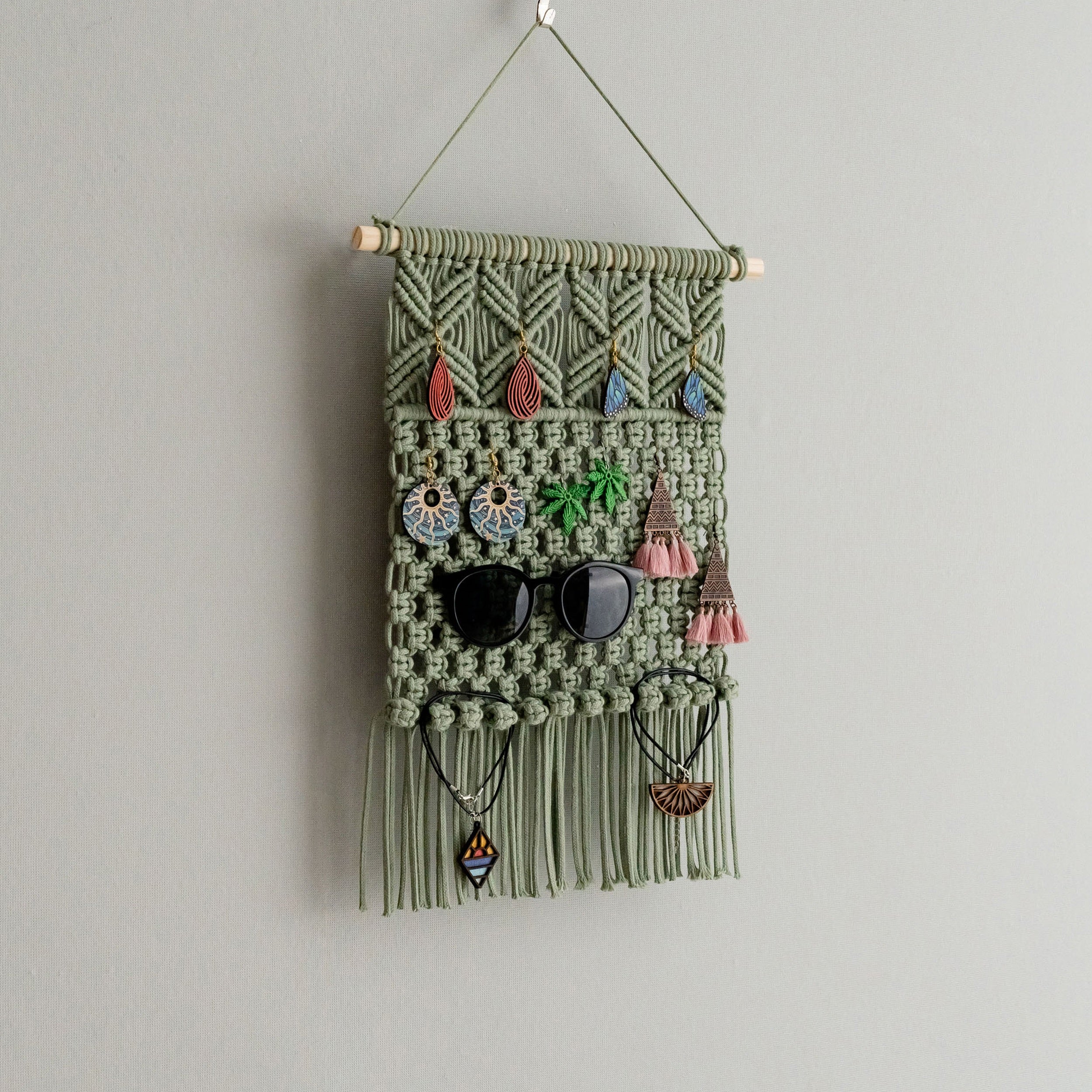 Wall Jewelry Hanger for Boho and Rustic Earring Storage