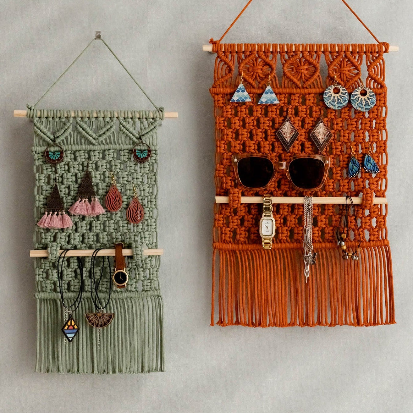 Macrame Earring Holder – Boho Wall Hanging Jewelry Organizer I82