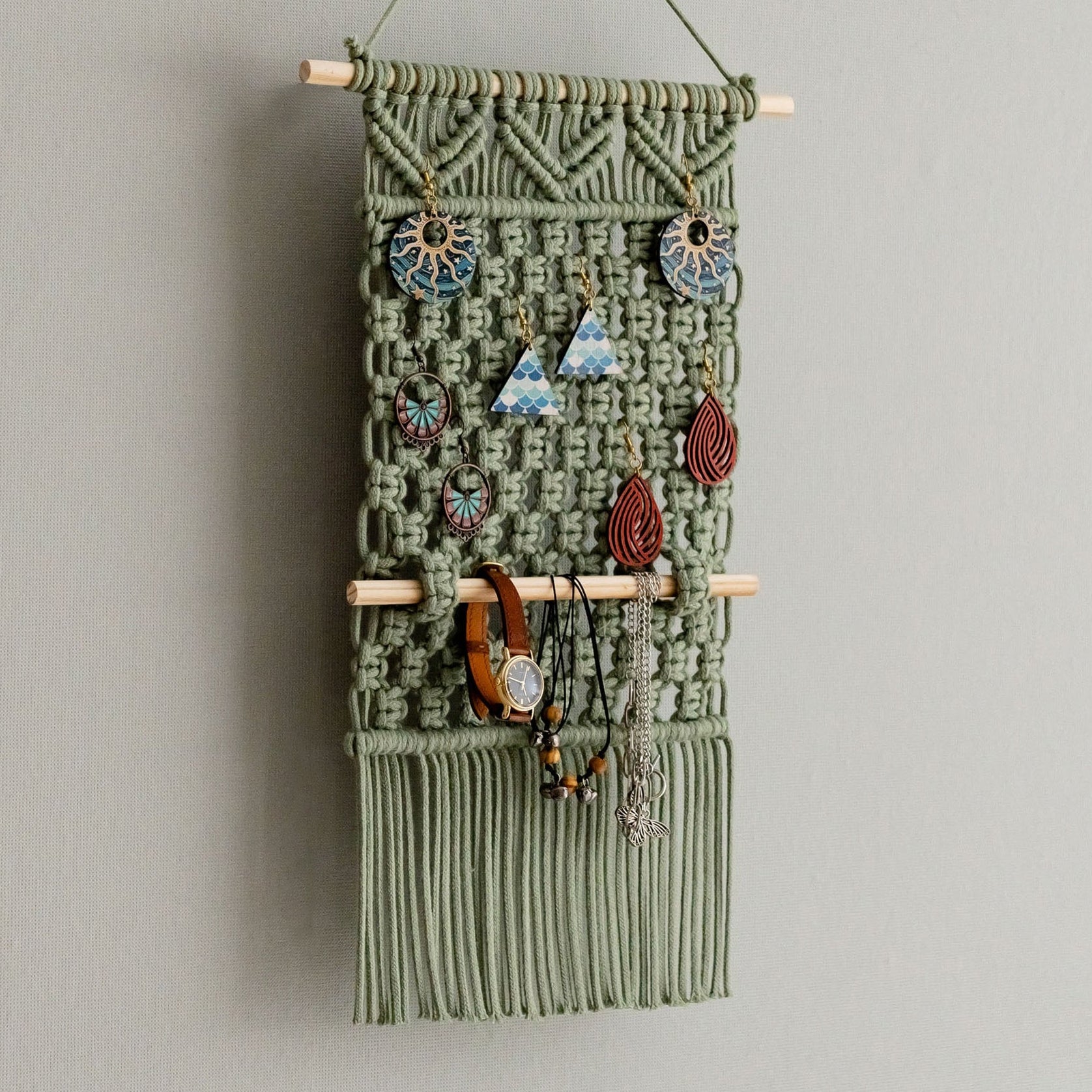 Macrame Earring Holder macrame cord for Jewelry Wall Organizer I82