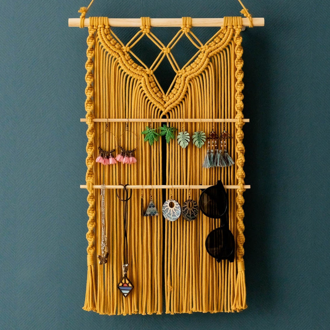 Macrame Jewelry Hanger with macrame cord for Earring Holder Wall Organizer I81