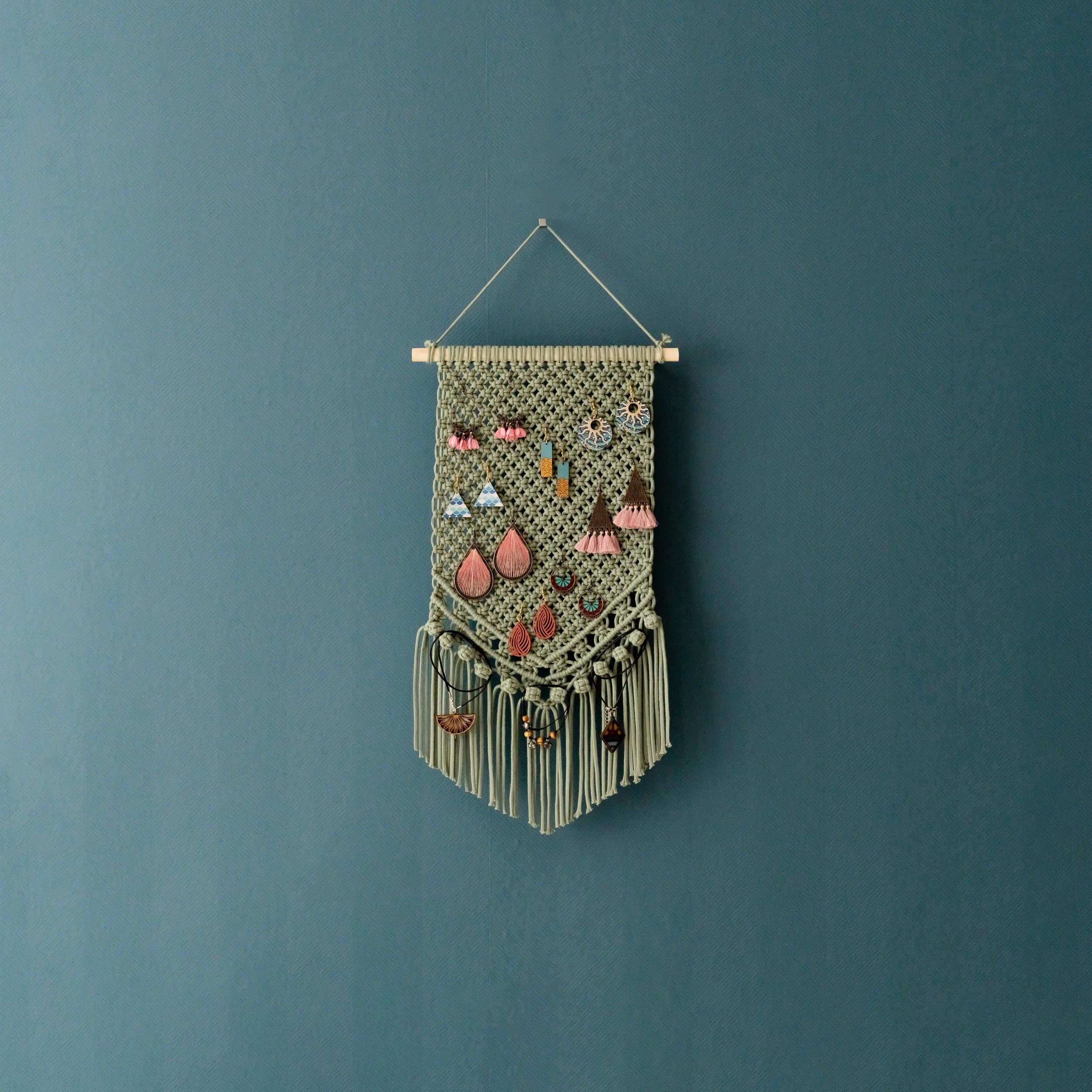 Macrame Jewelry Holder for Boho and Scandinavian Earring Storage