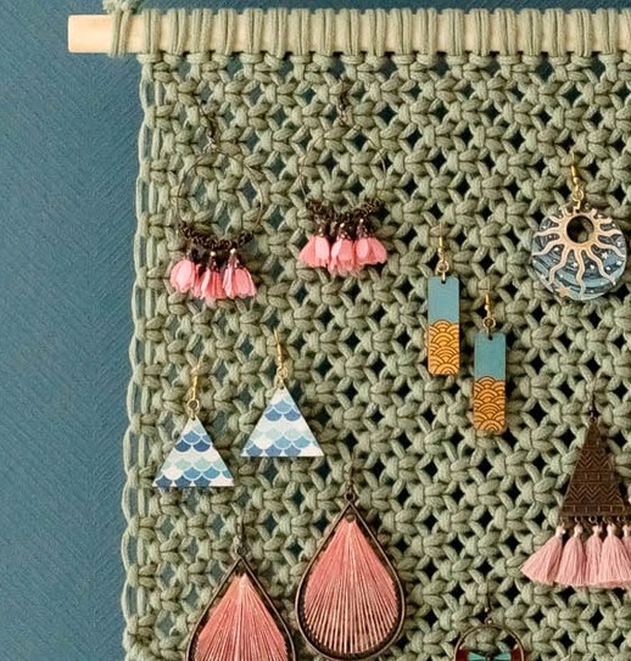 Boho Macrame Jewelry Holder - Earring Hanger Wall Decor I51