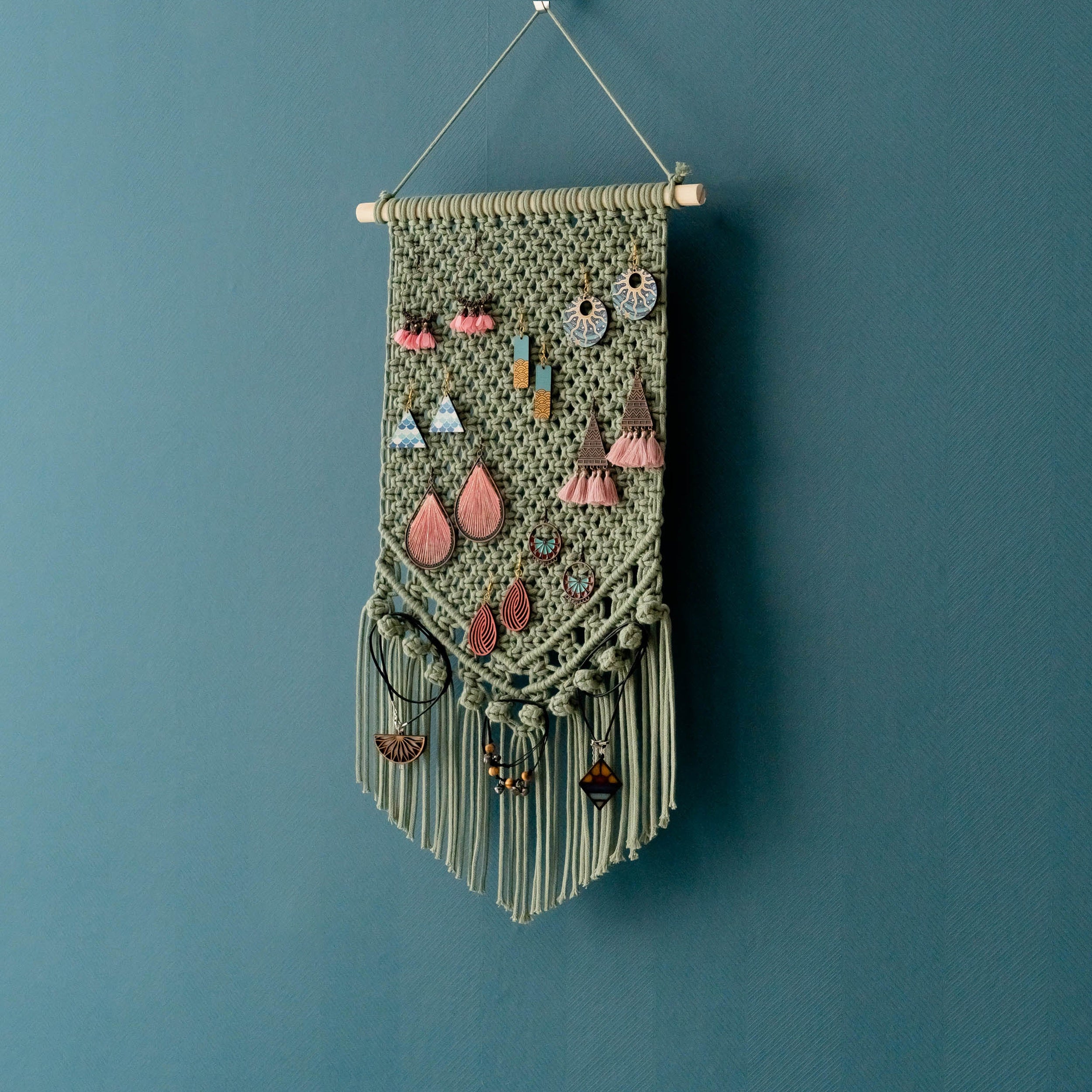 Macrame Earring Storage for Closet Organization