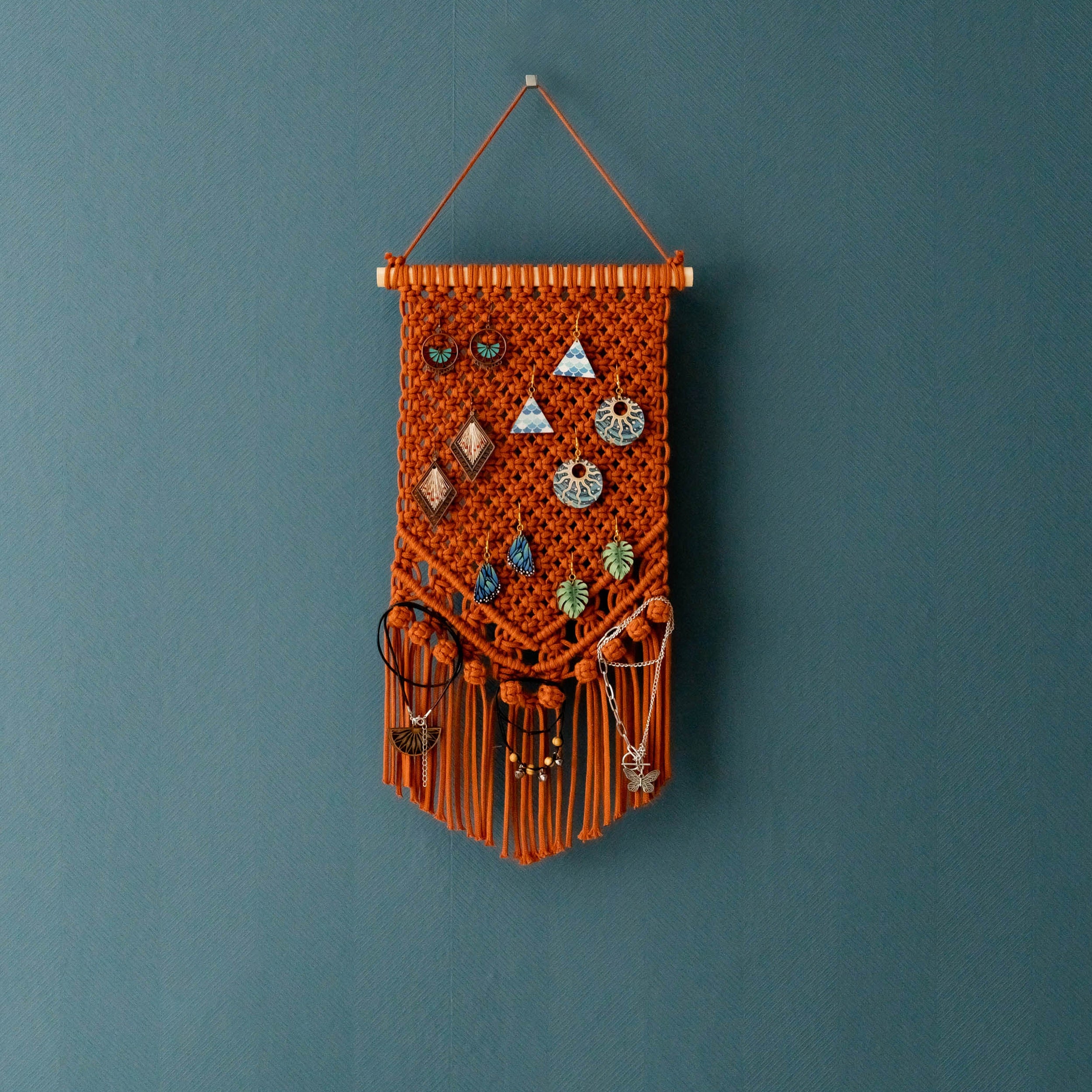 Macrame Jewelry Holder for Boho and Scandinavian Earring Storage