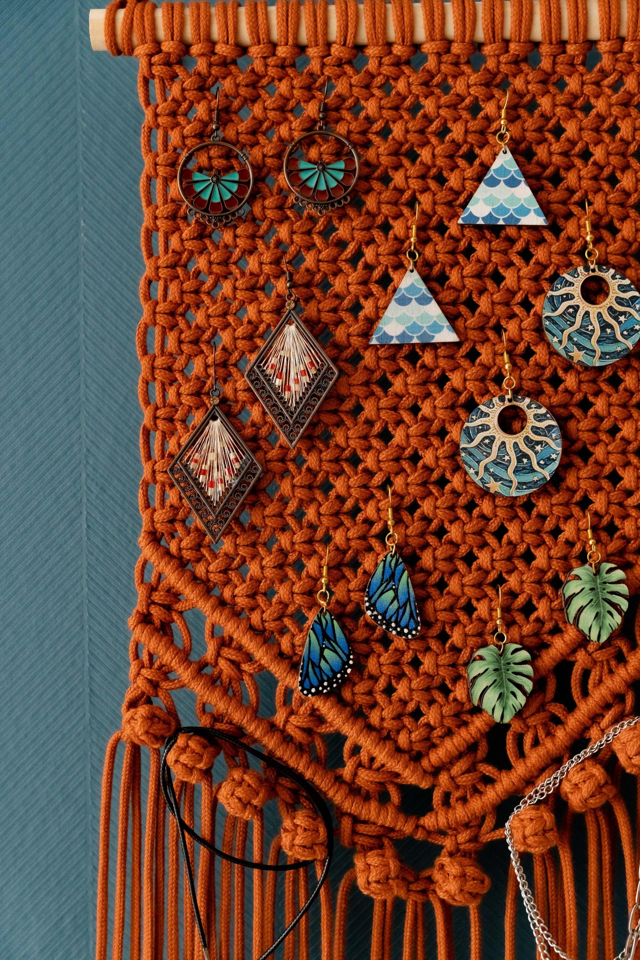 Macrame Earring Holder macrame cord for Jewelry Wall Organizer I51