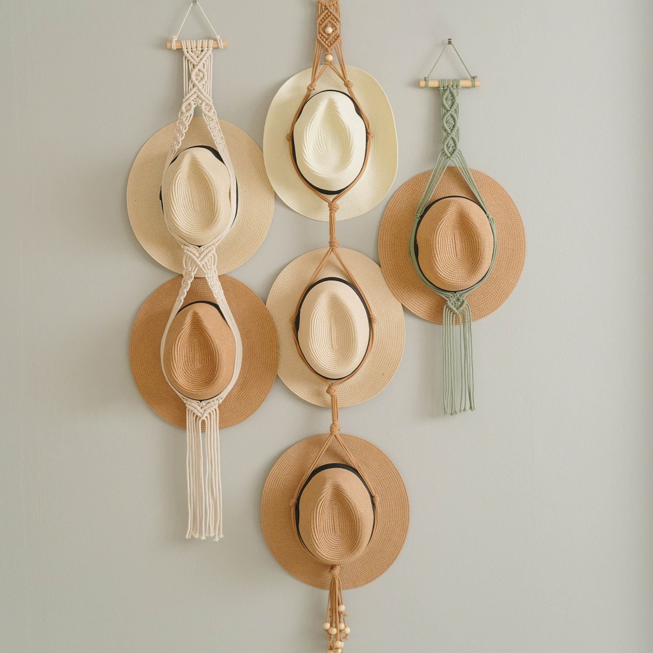 Macrame Hat Hanger macrame cord wall hat holder for boho decor I05