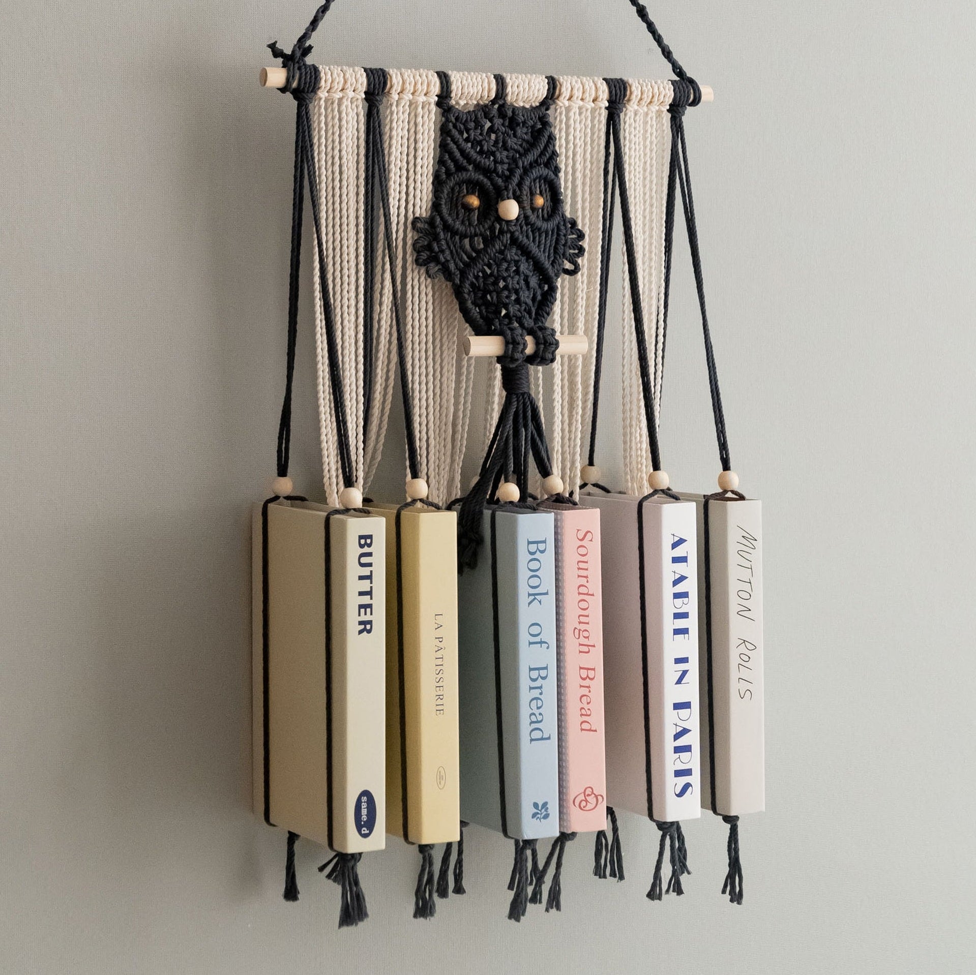 Macrame Owl Book Hanger – Hanging Bookshelf with Owl Design H76