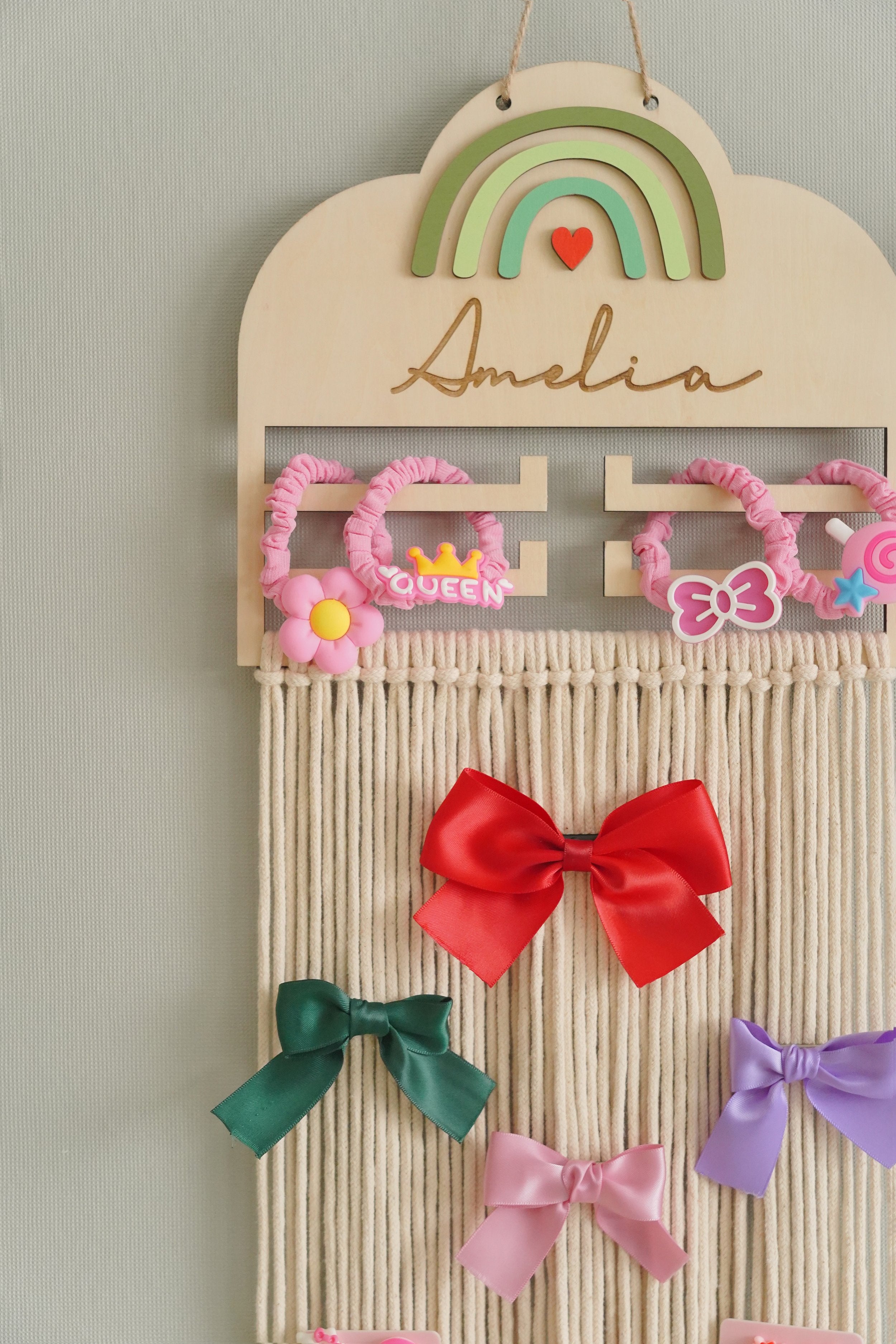 Personalized Macrame Bow Holder Wood Sign for Hair Bows I36