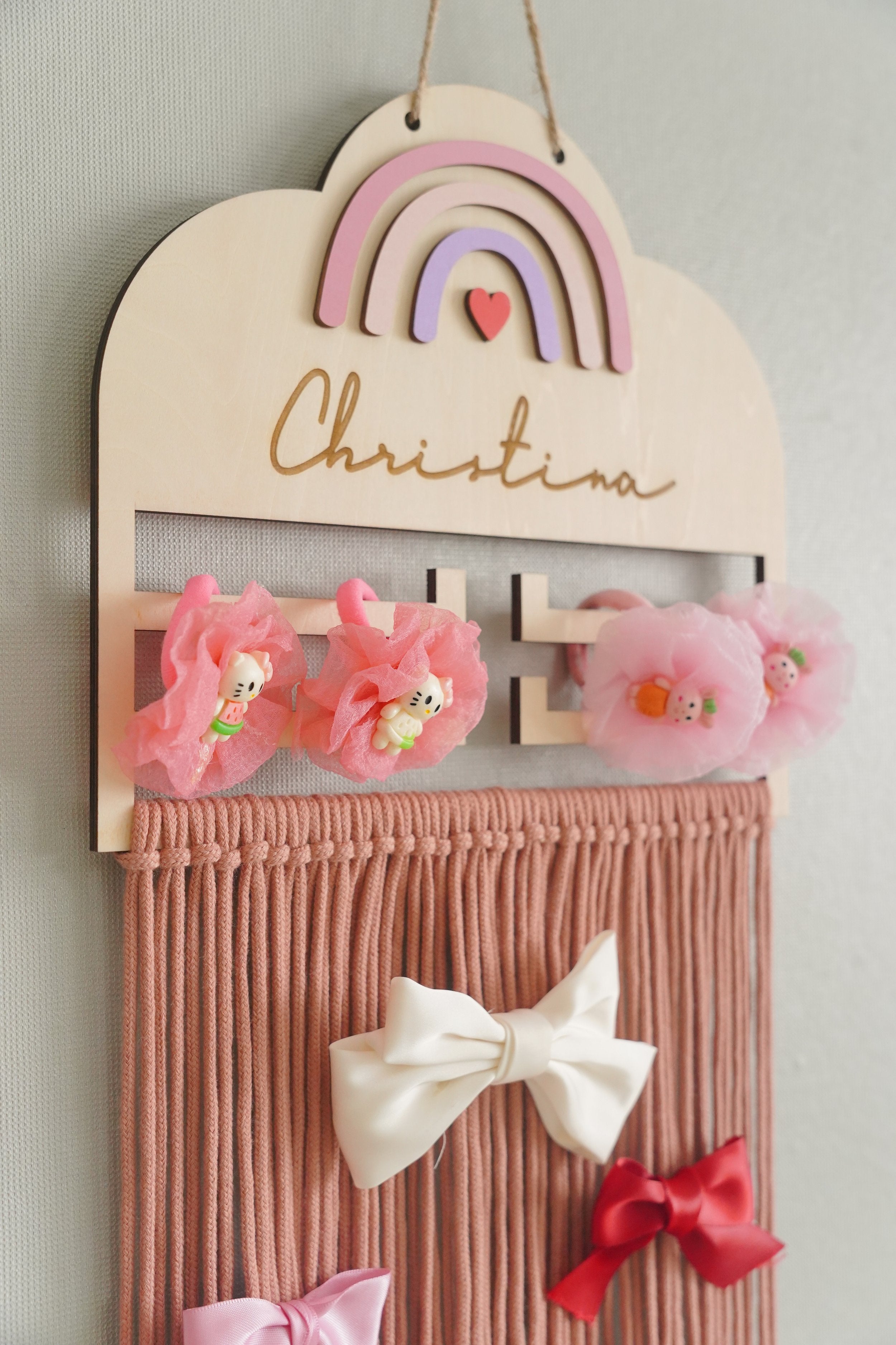 Personalized Macrame Bow Holder Wood Sign for Hair Bows I36