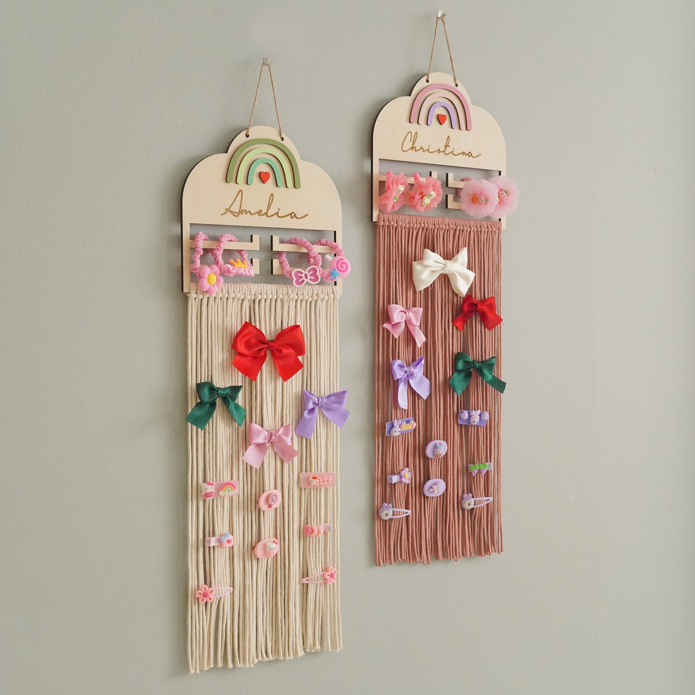 Personalized Macrame Bow Holder for Hair Bow Organizer Wall Decor I36