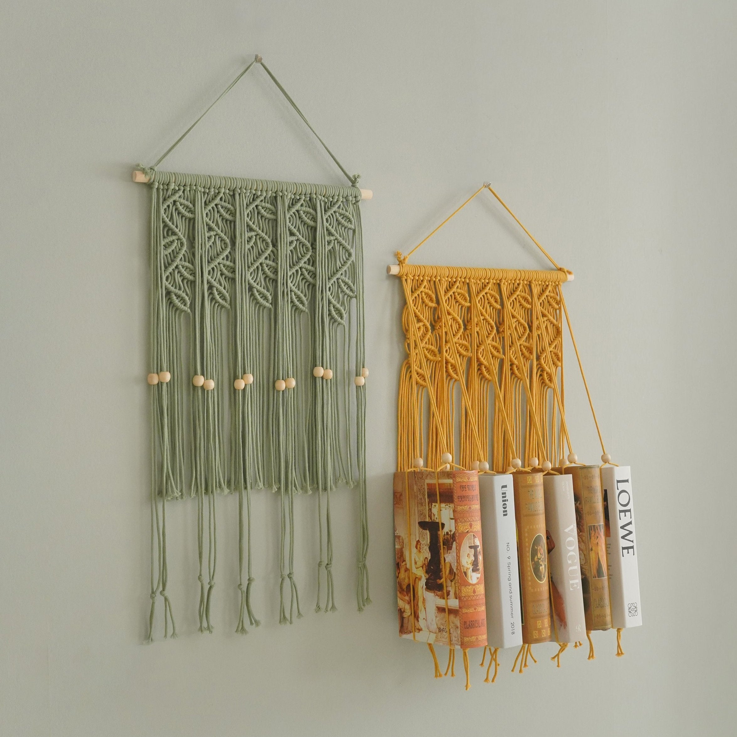 Macrame Wall Hanging Bookshelf for Boho Living Room Decor I34