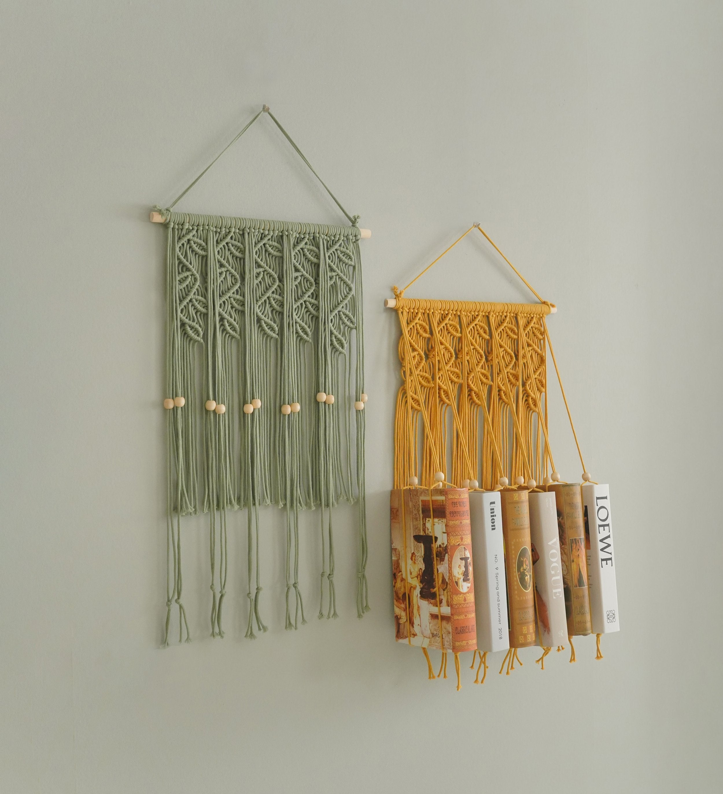 Macrame Wall Hanging Bookshelf for Boho Living Room Decor