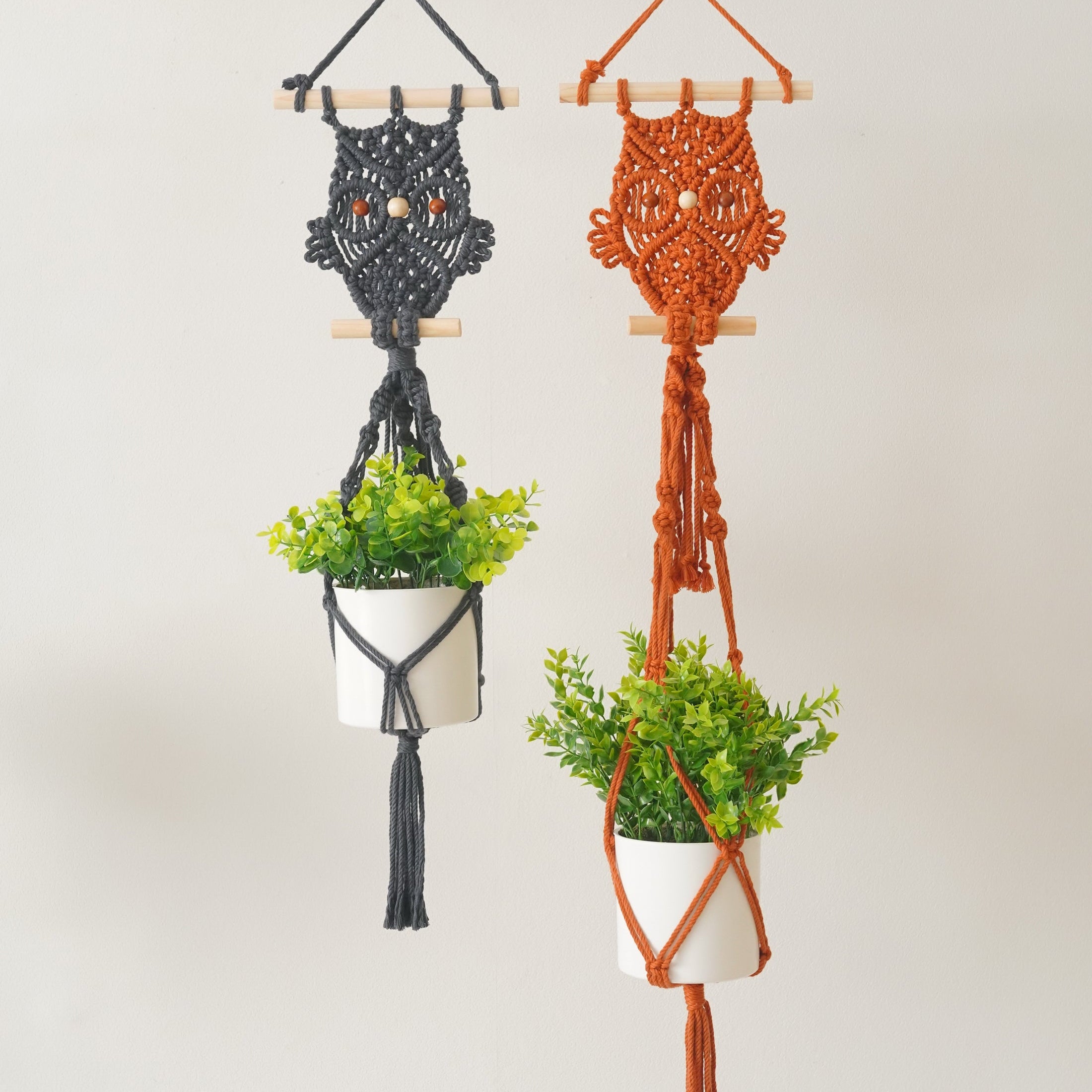 Macrame Owl Plant Hanger for Boho Wall Plant Decor H85