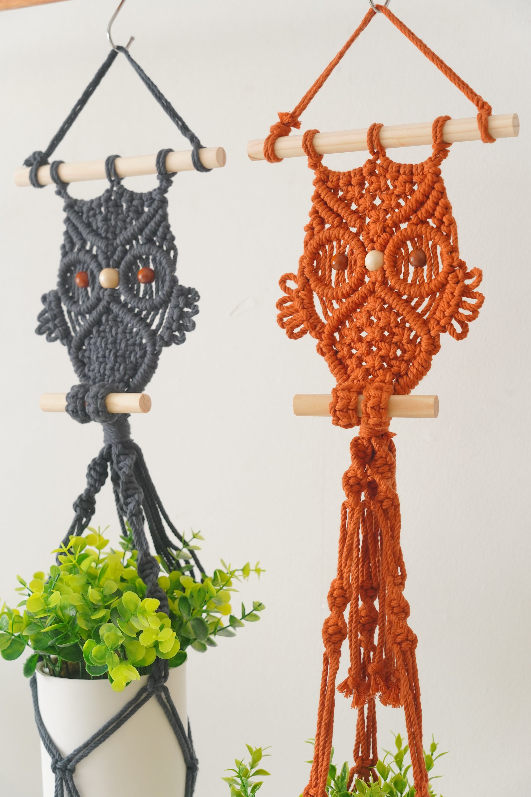 Macrame Owl Plant Hanger for Boho Wall Plant Decor H85