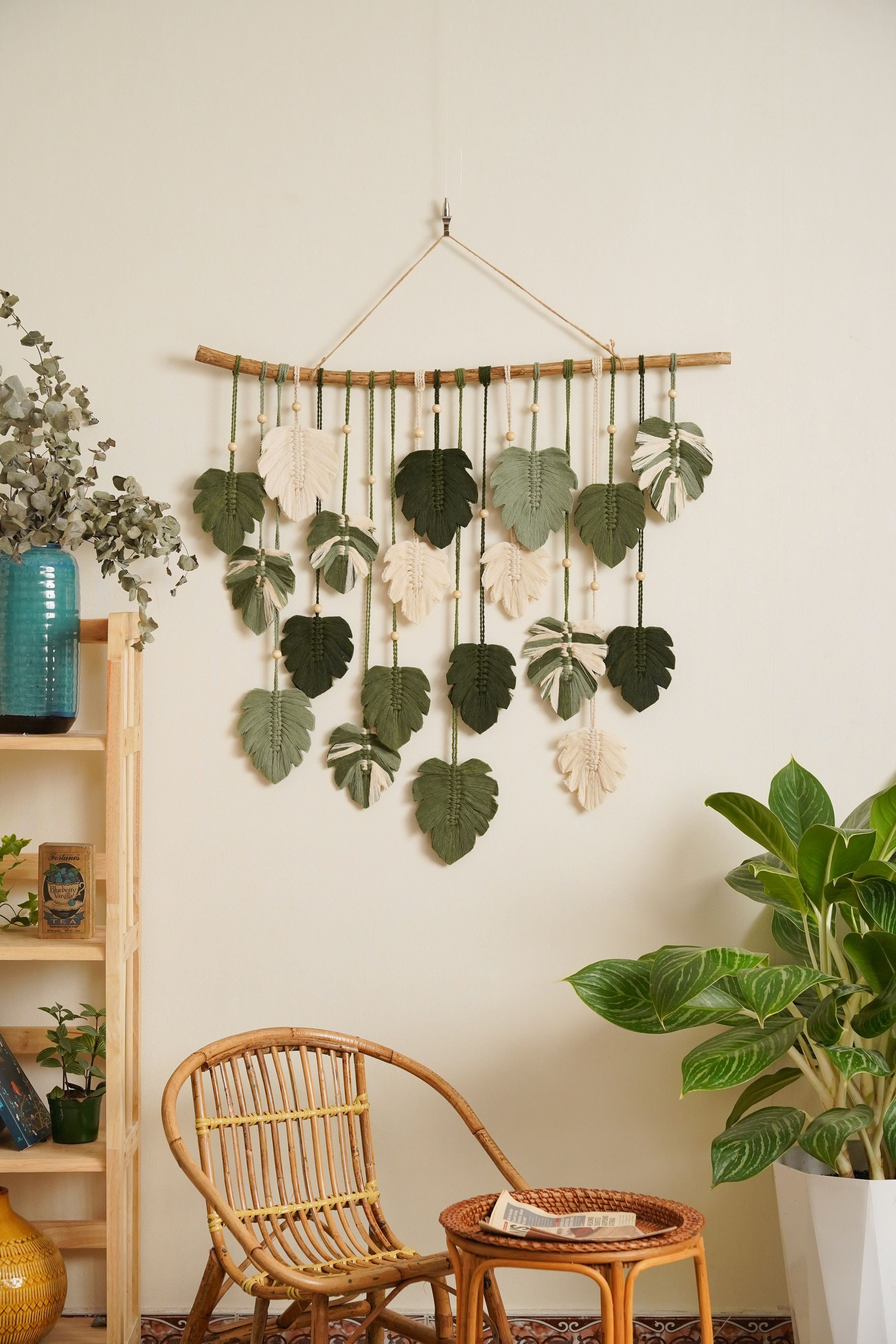 Macrame Monstera Leaf Wall Hanging for Boho Decor and Rustic Art L49