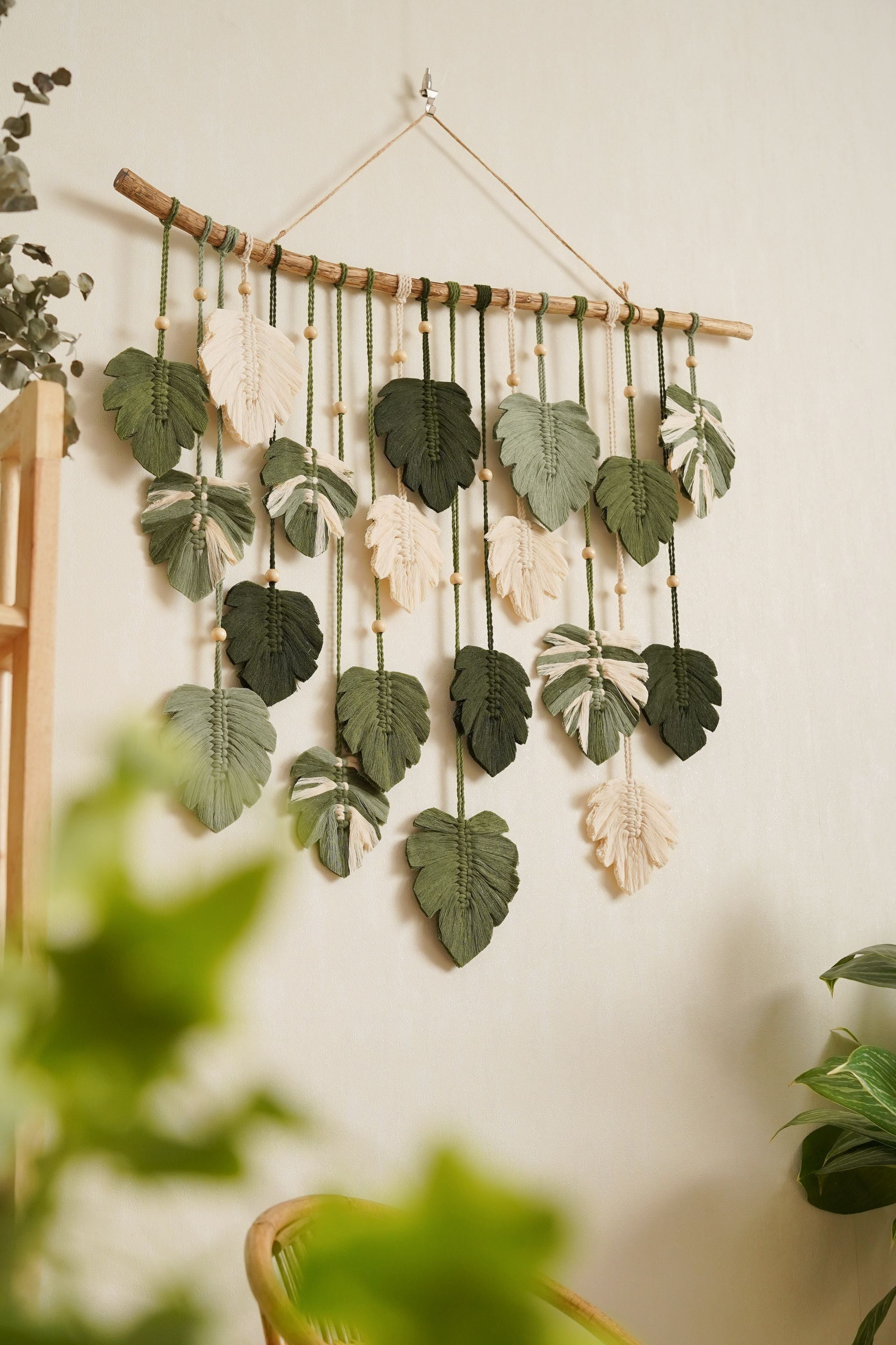 Macrame Monstera Leaves Wall Hanging - Farmhouse Wall Art L49