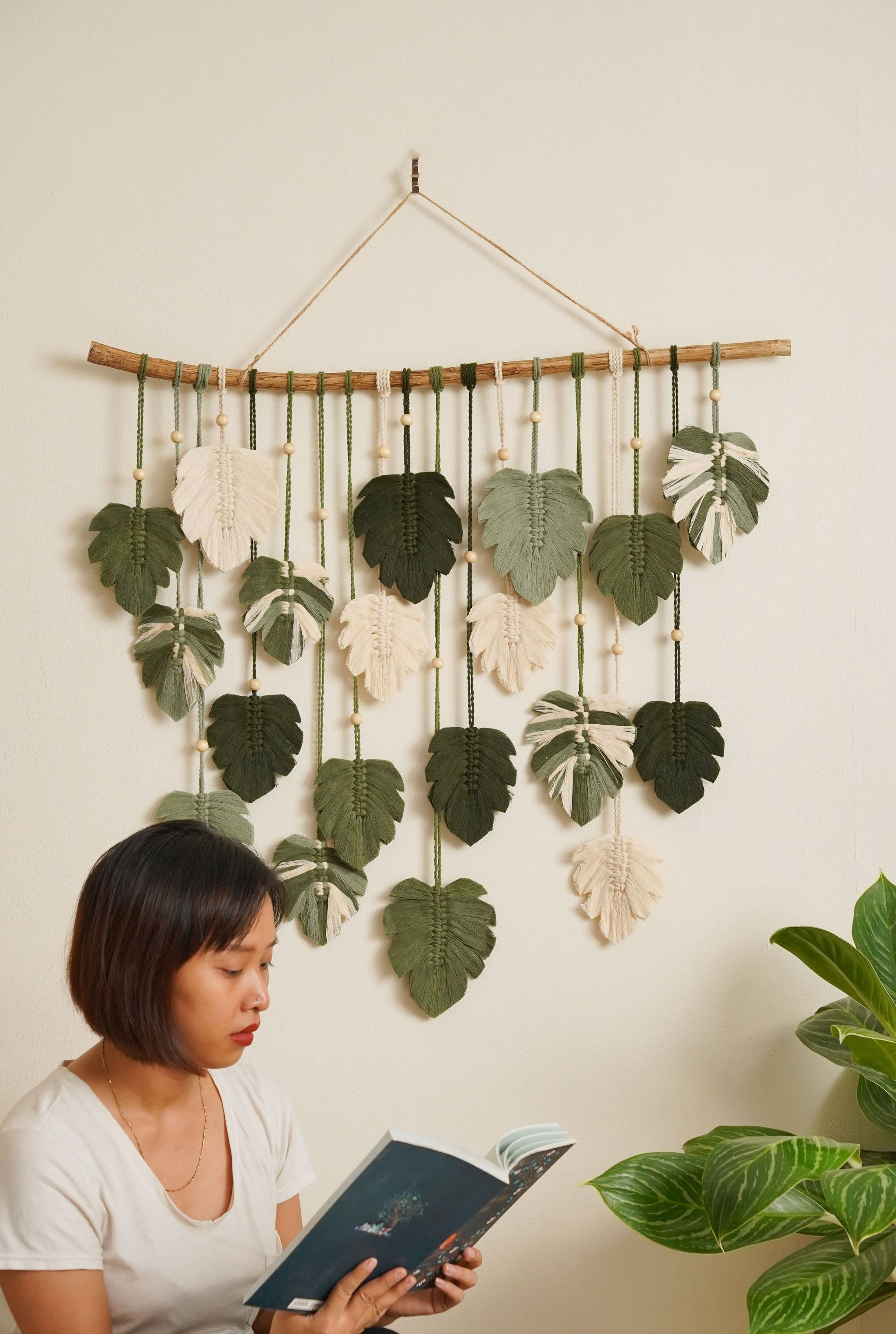Macrame Monstera Leaf Wall Hanging for Boho Decor and Rustic Art L49