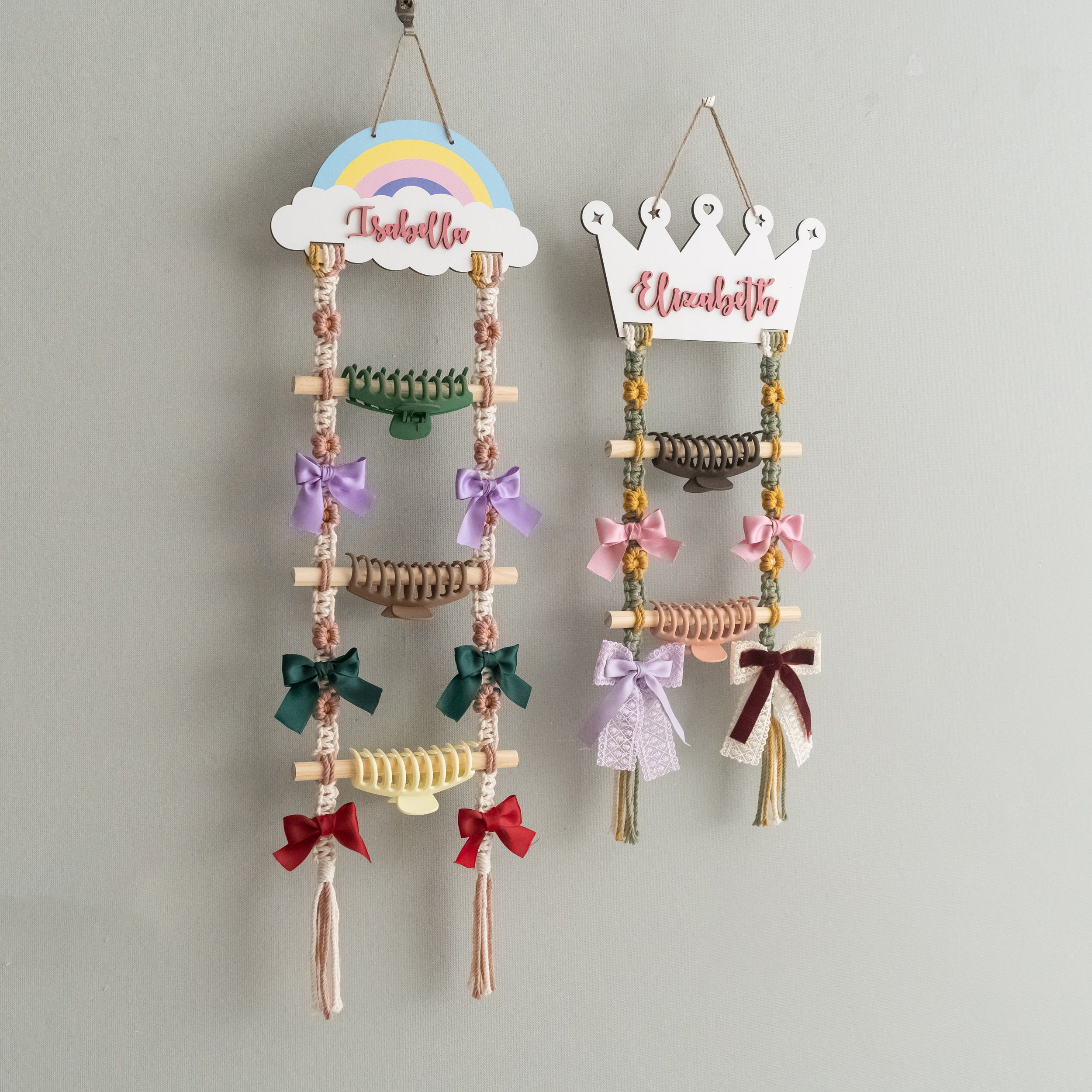 Personalized Macrame Hair Clip Holder | Bow Hanger For Girls Wall Decor I92