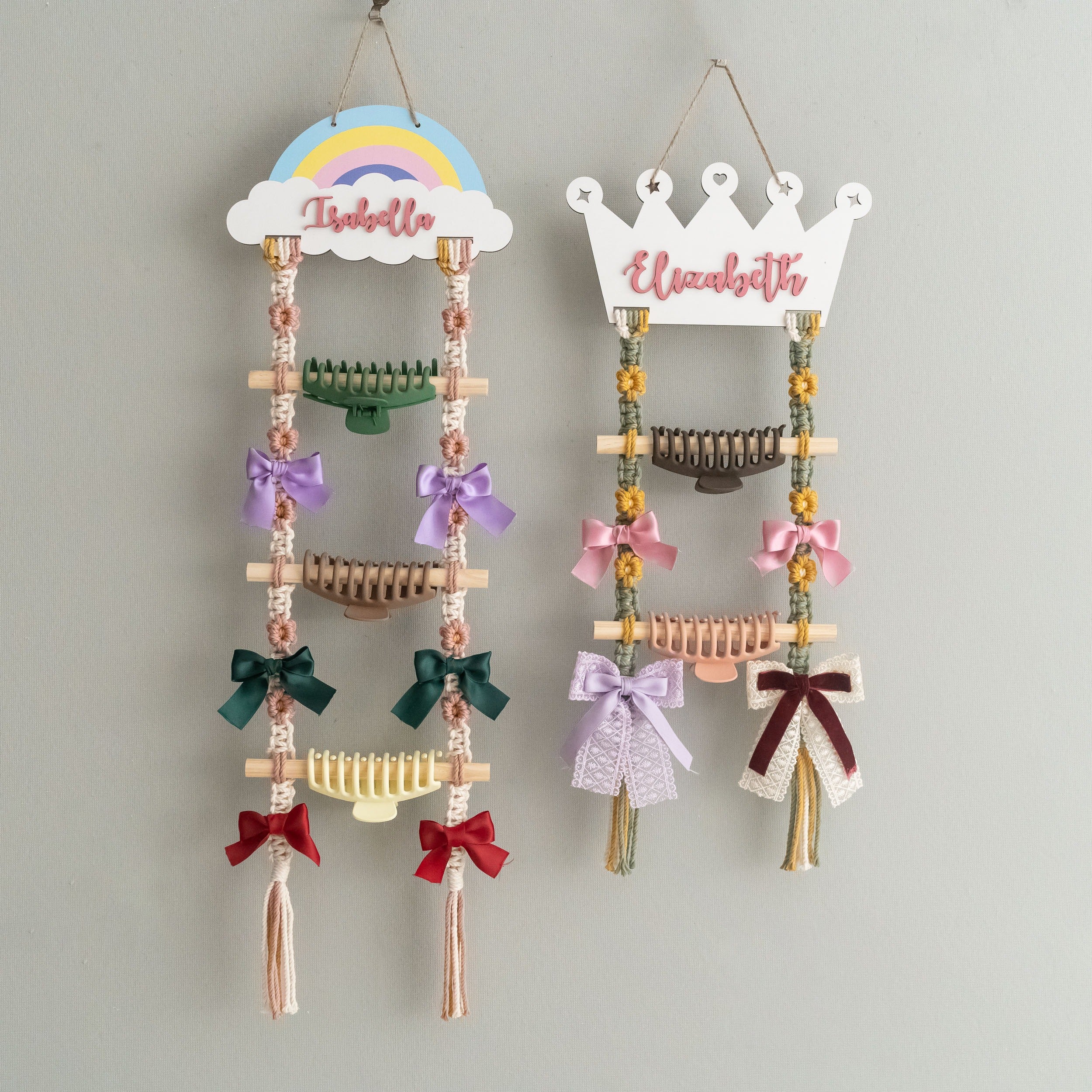 Personalized Macrame Hair Clip Holder | Bow Hanger For Girls Wall Decor I92