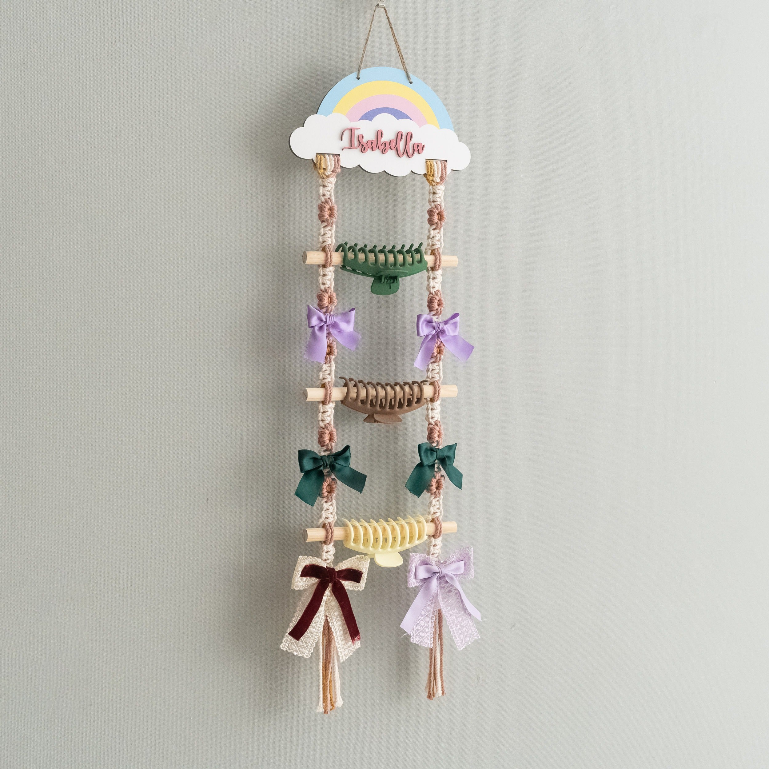 Personalized Macrame Hair Clip Holder | Bow Hanger For Girls Wall Decor I92