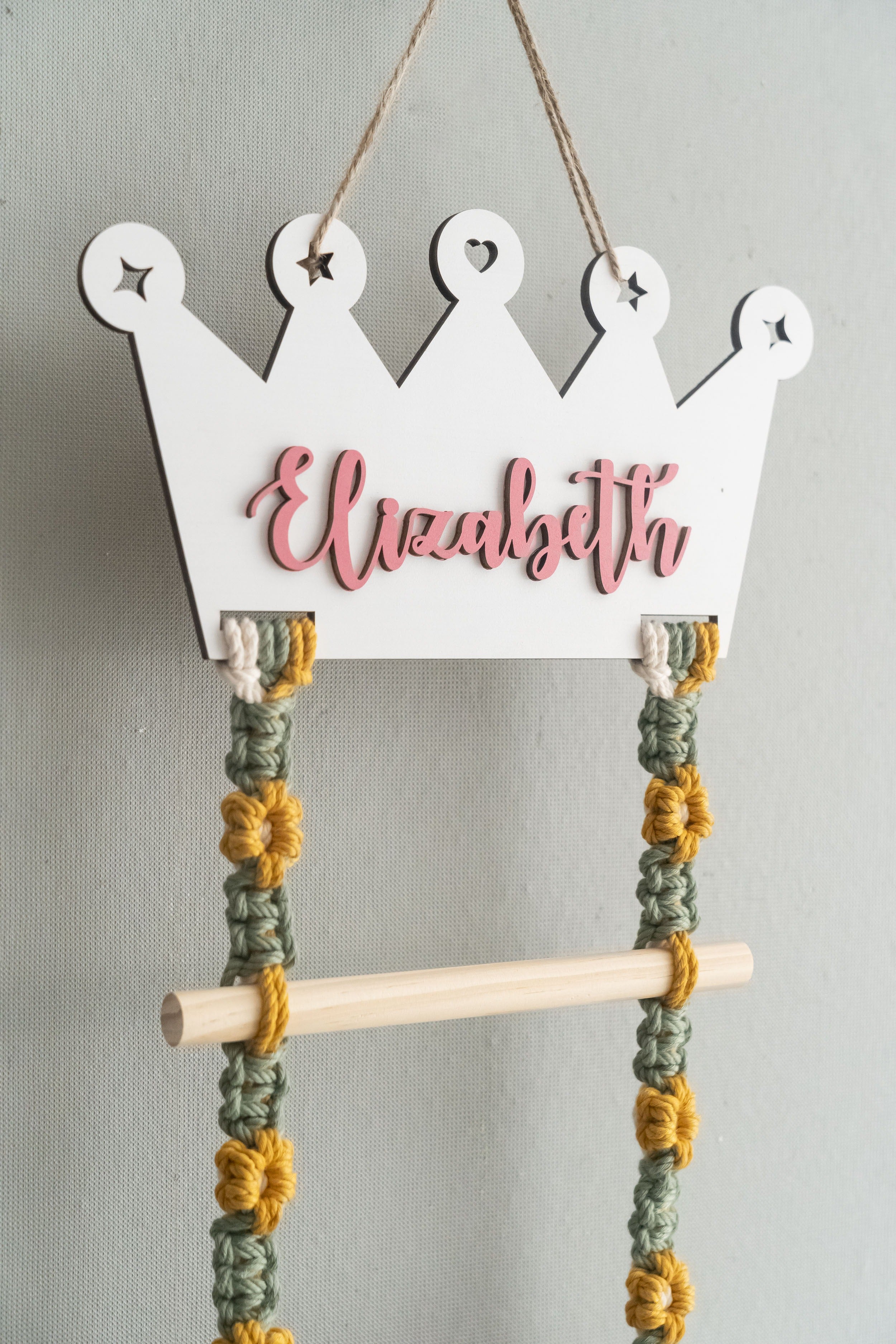 Personalized Macrame Hair Clip Holder | Bow Hanger For Girls Wall Decor I92