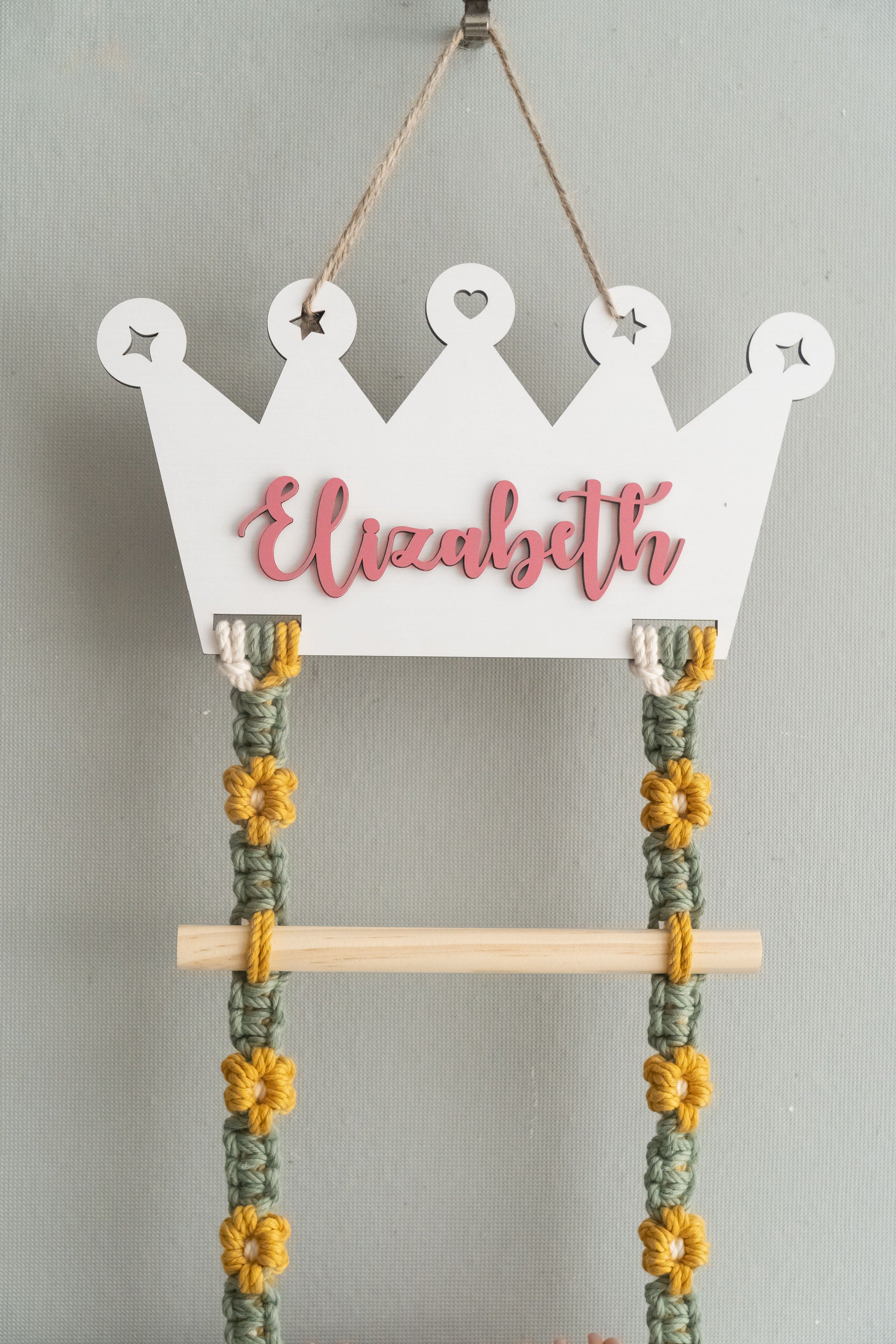 Personalized Macrame Hair Clip Holder | Bow Hanger For Girls Wall Decor I92