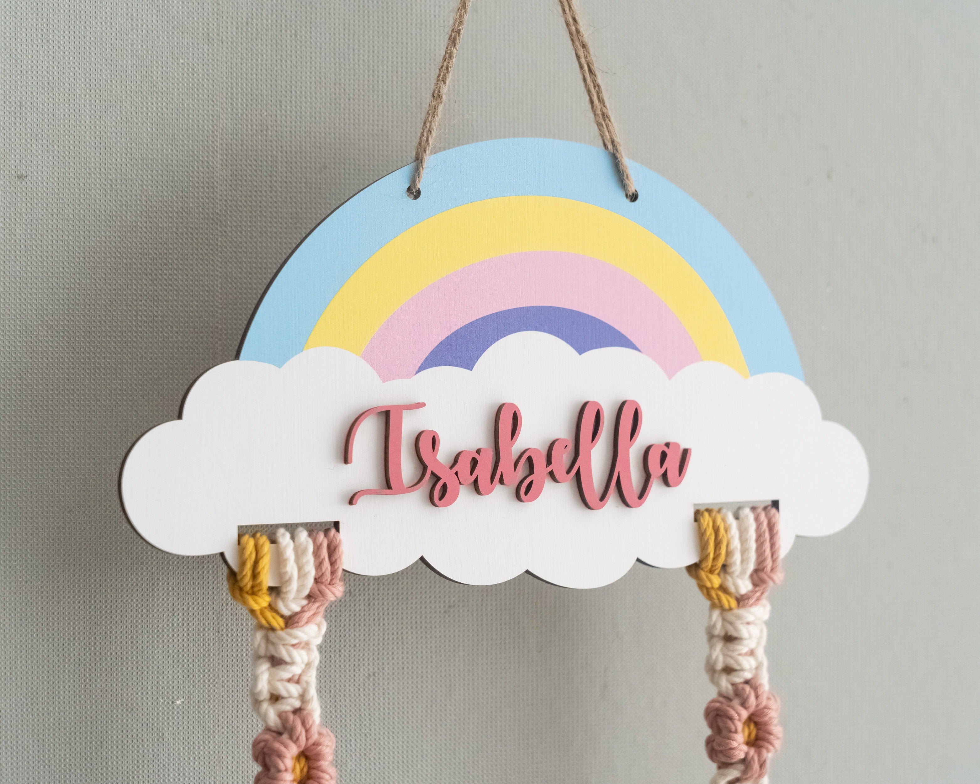 Personalized Macrame Hair Clip Holder | Bow Hanger For Girls Wall Decor I92