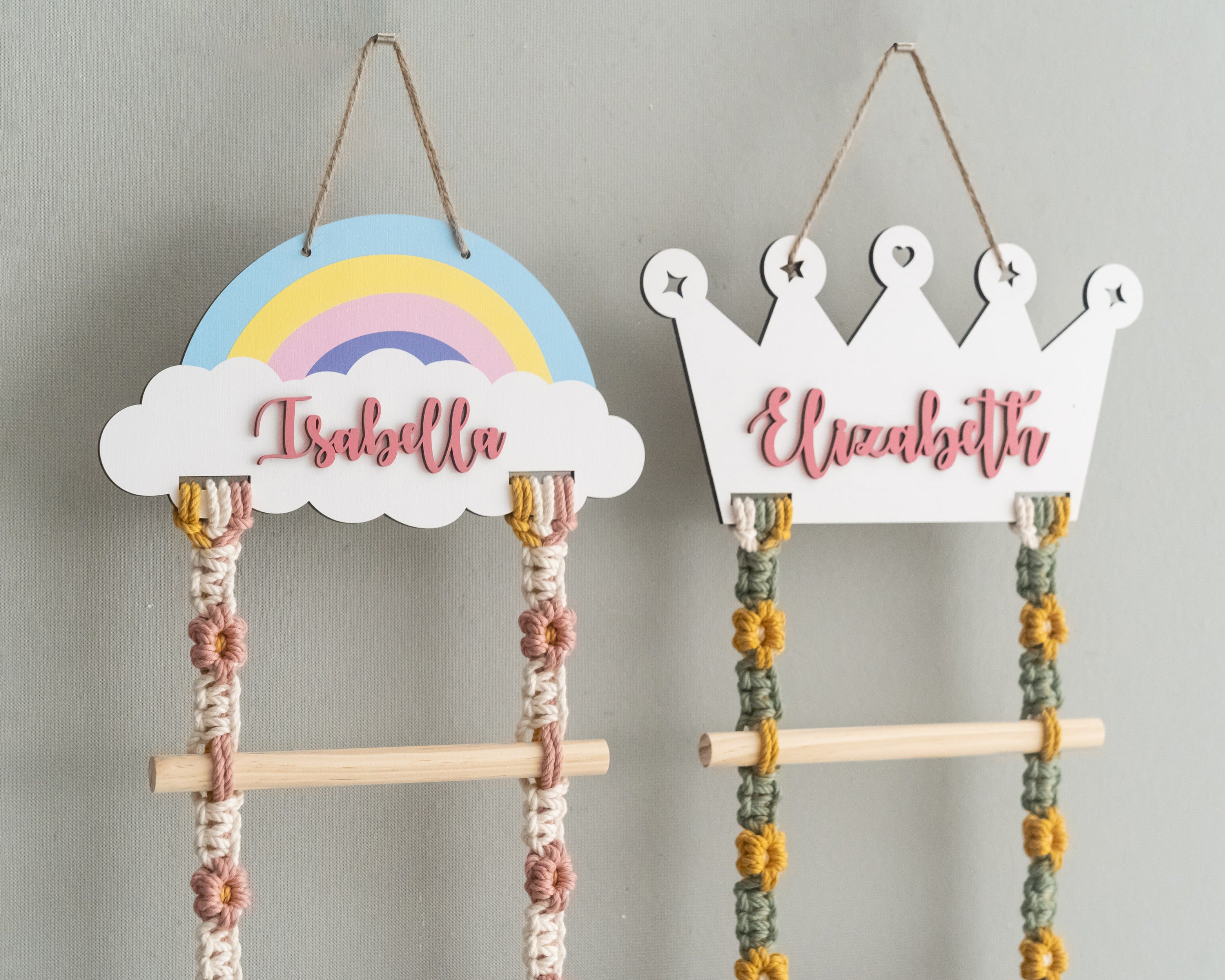 Personalized Macrame Hair Clip Holder | Bow Hanger For Girls Wall Decor I92