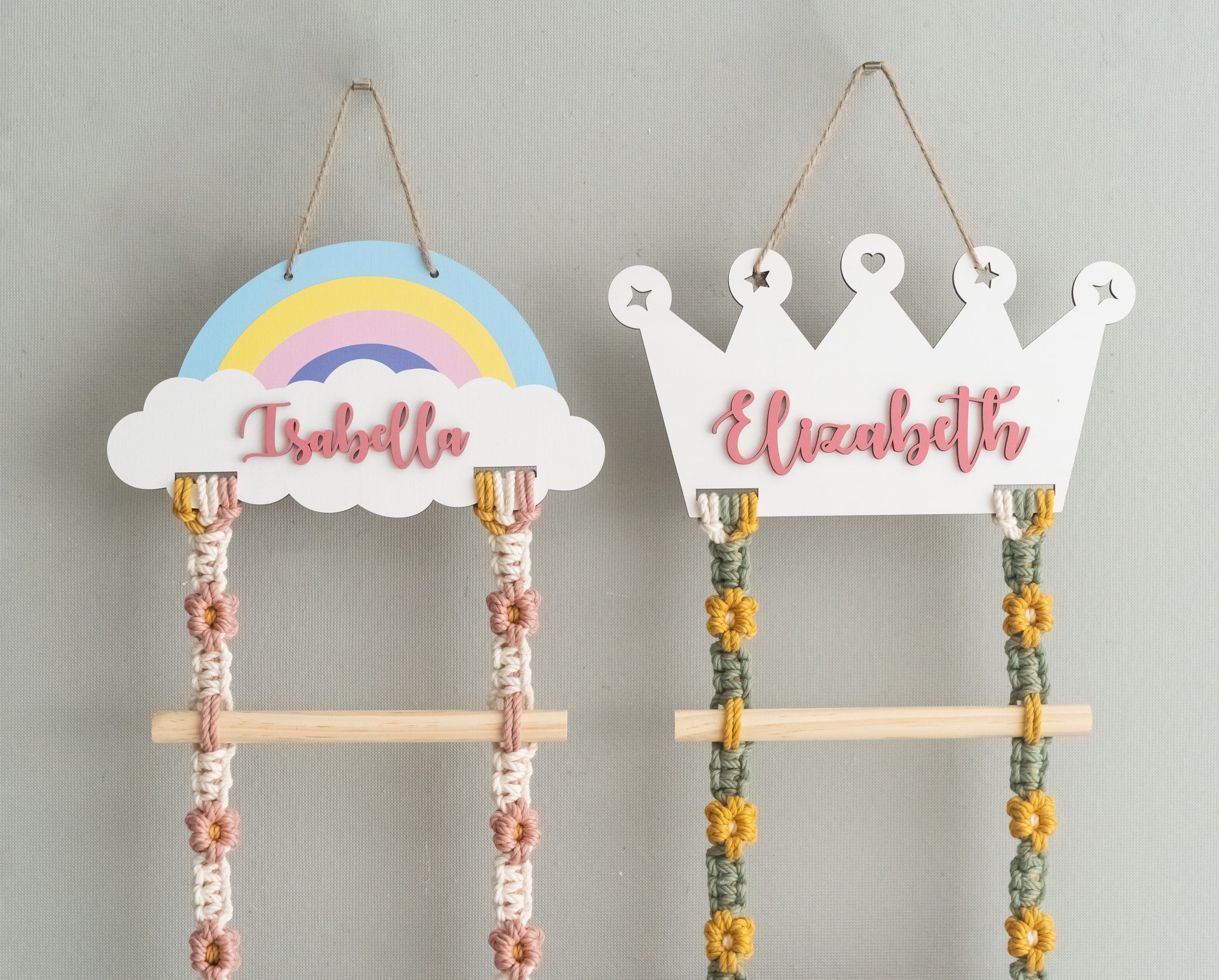 Personalized Macrame Hair Clip Holder | Bow Hanger For Girls Wall Decor I92