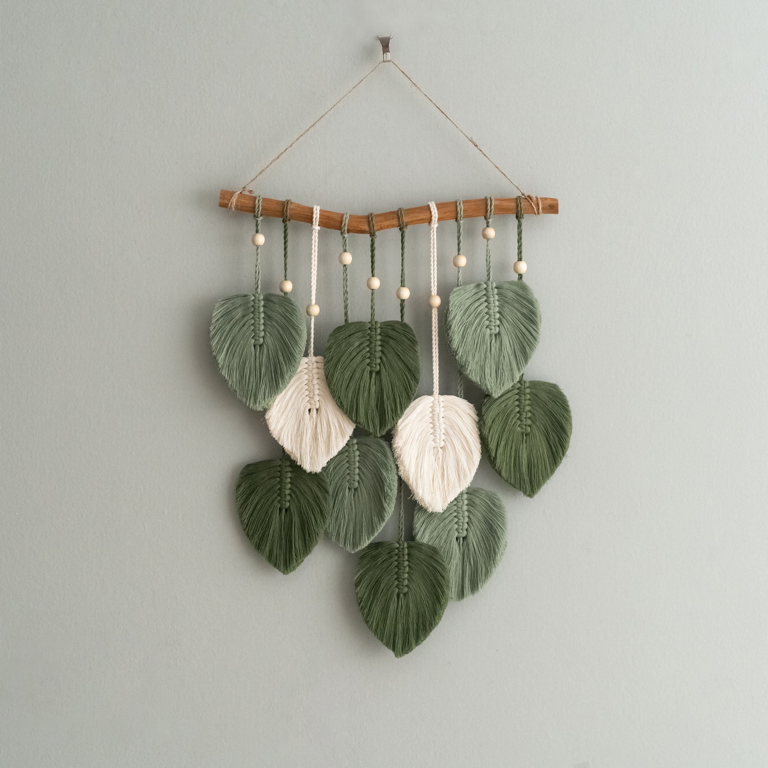 Green Leaves Macrame Wall Hanging - Boho Nursery Wall Decor L02