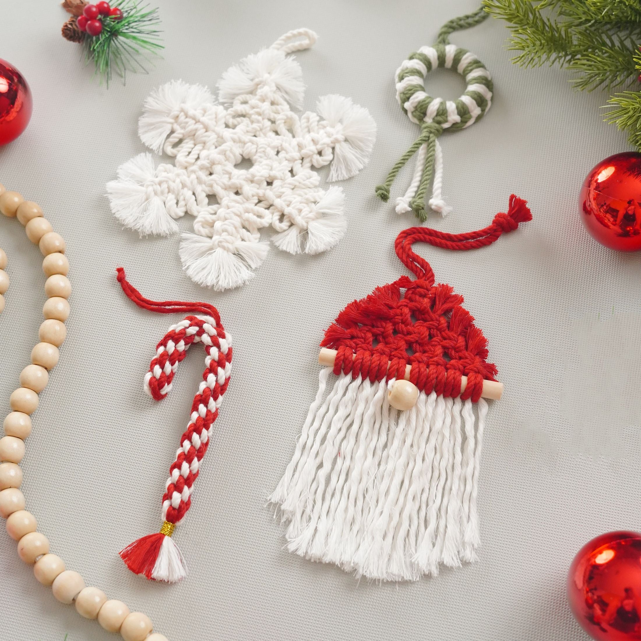 DIY Macrame Christmas Ornaments Kit for Boho Wall Decor