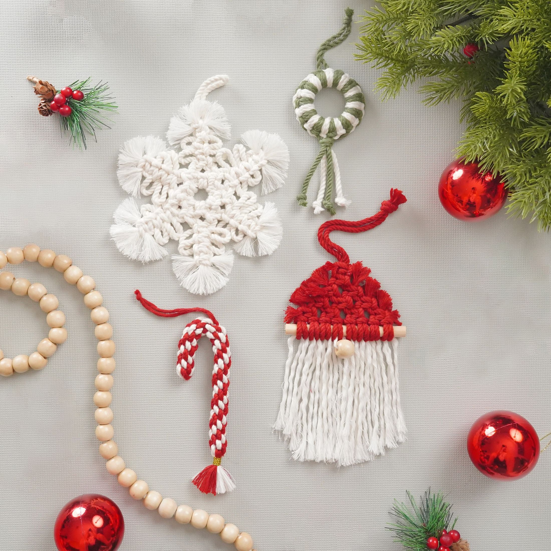 DIY Macrame Christmas Ornaments Kit for Boho Wall Decor