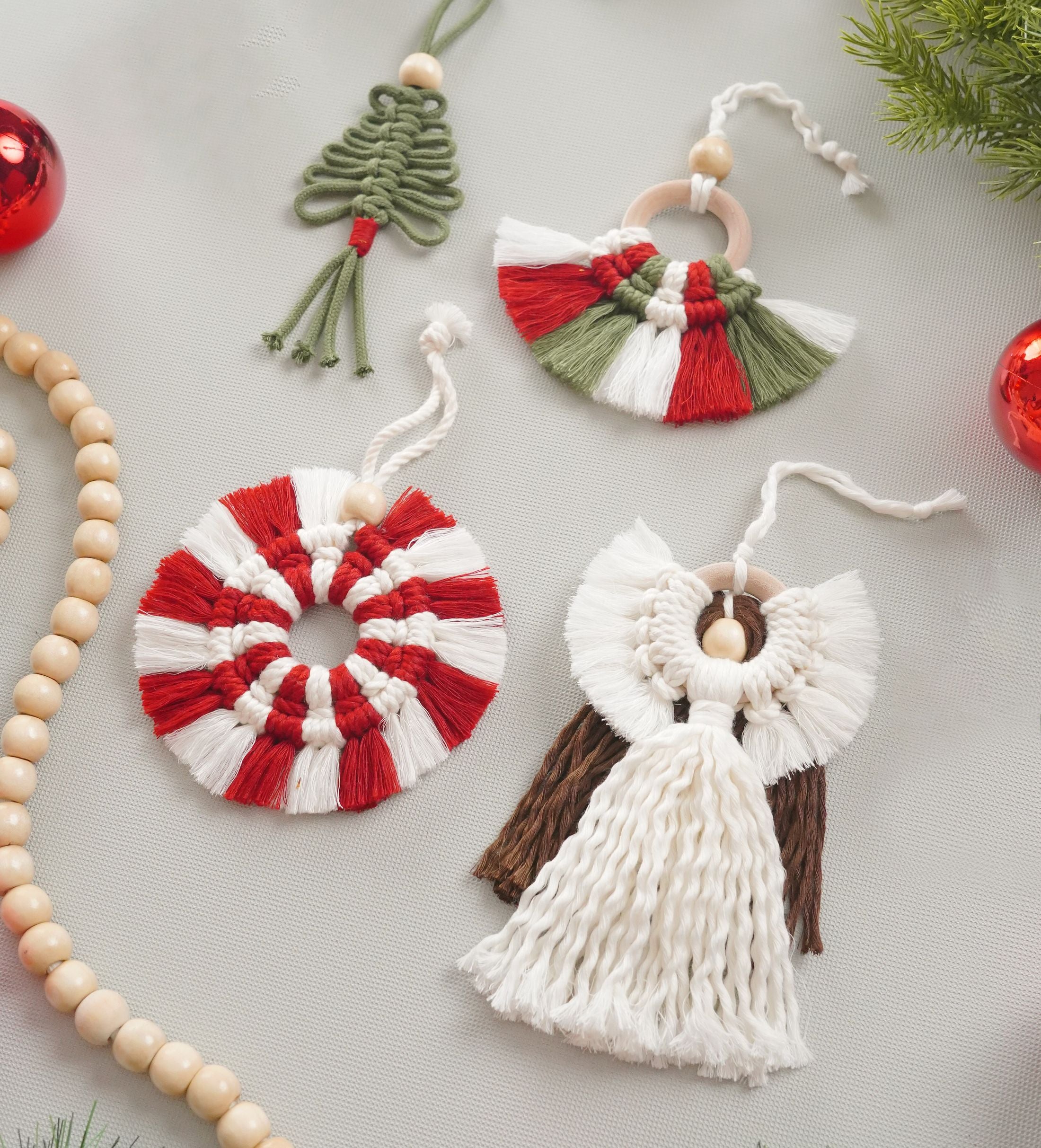 DIY Macrame Christmas Ornaments Kit for Boho Wall Decor