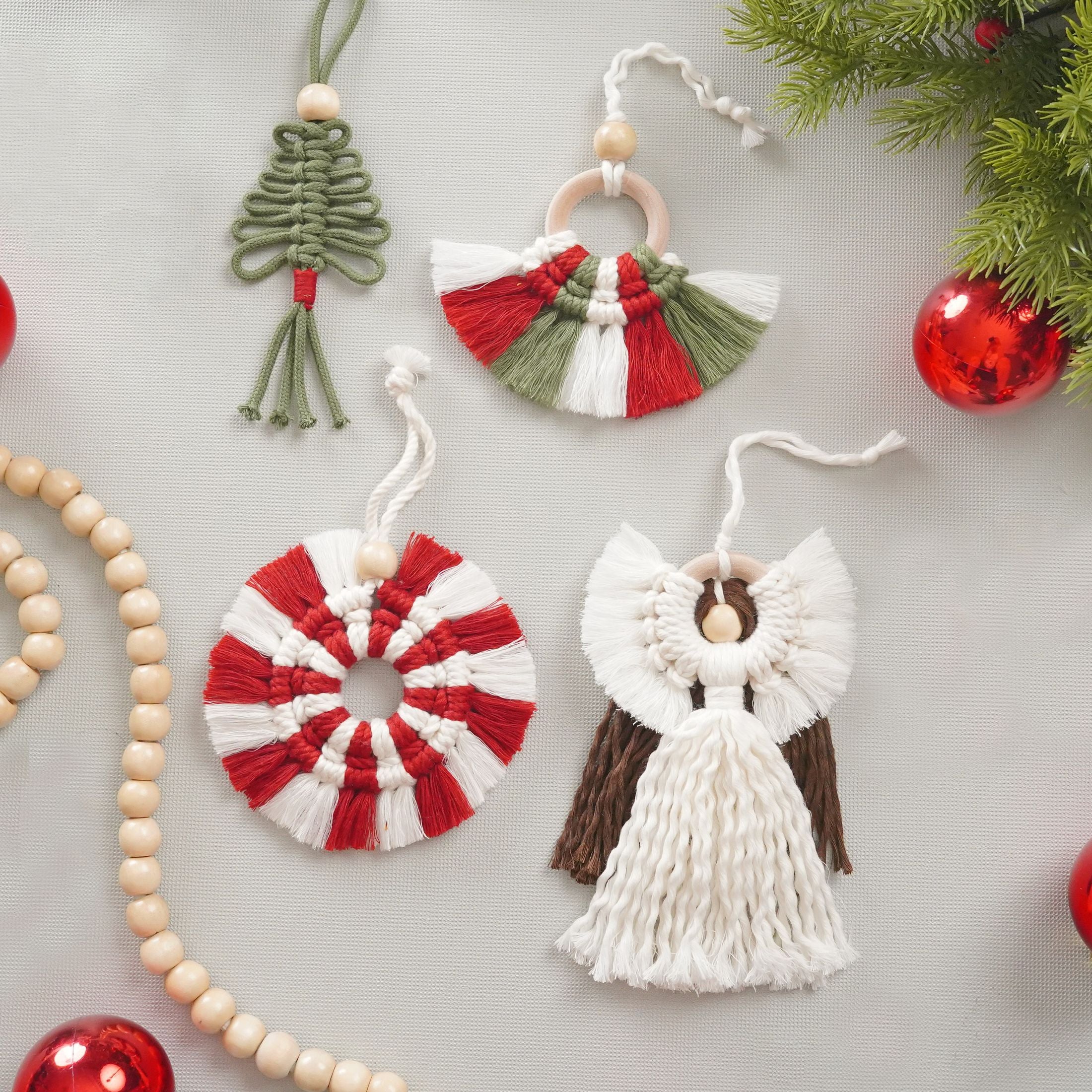 DIY Macrame Christmas Ornaments Kit for Boho Wall Decor