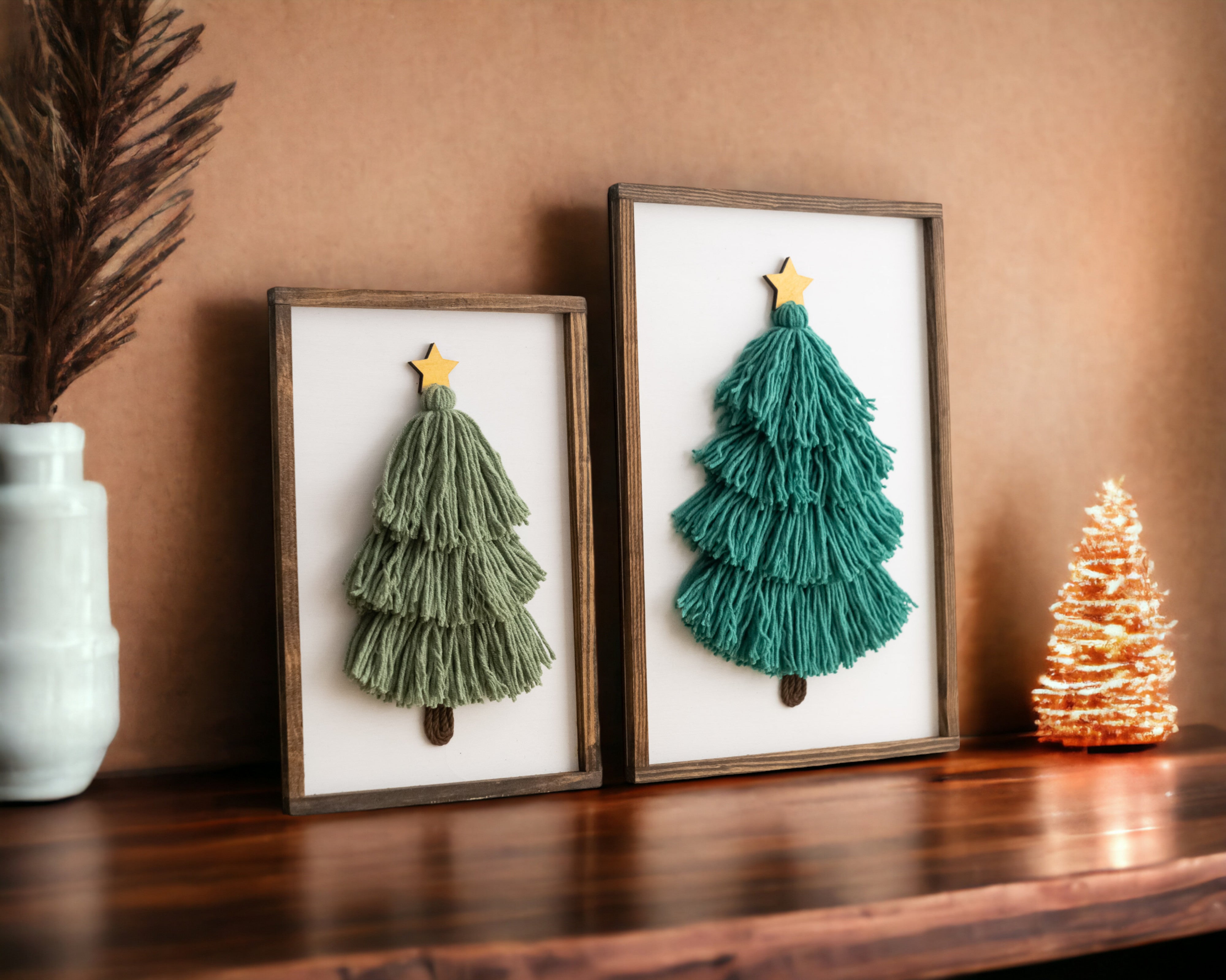 Framed Macrame Christmas Tree – Yarn Decor for Holiday Table V23