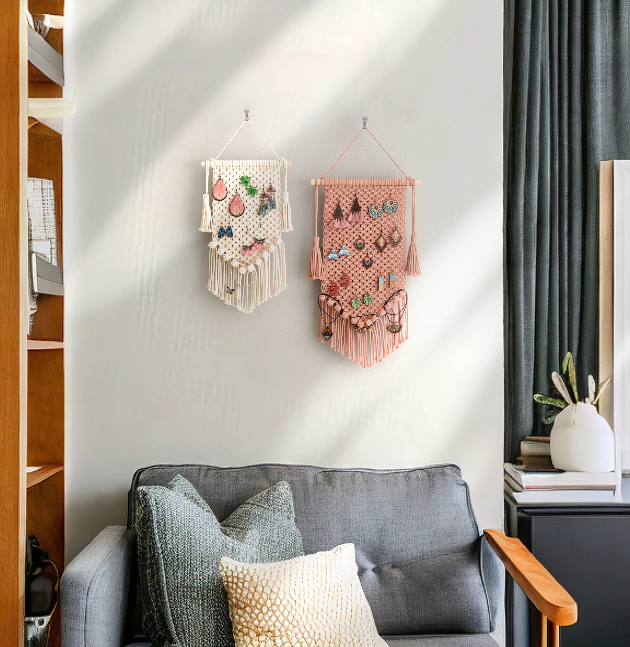 Handmade Macrame Earring Holder – Jewelry Wall Organizer I52