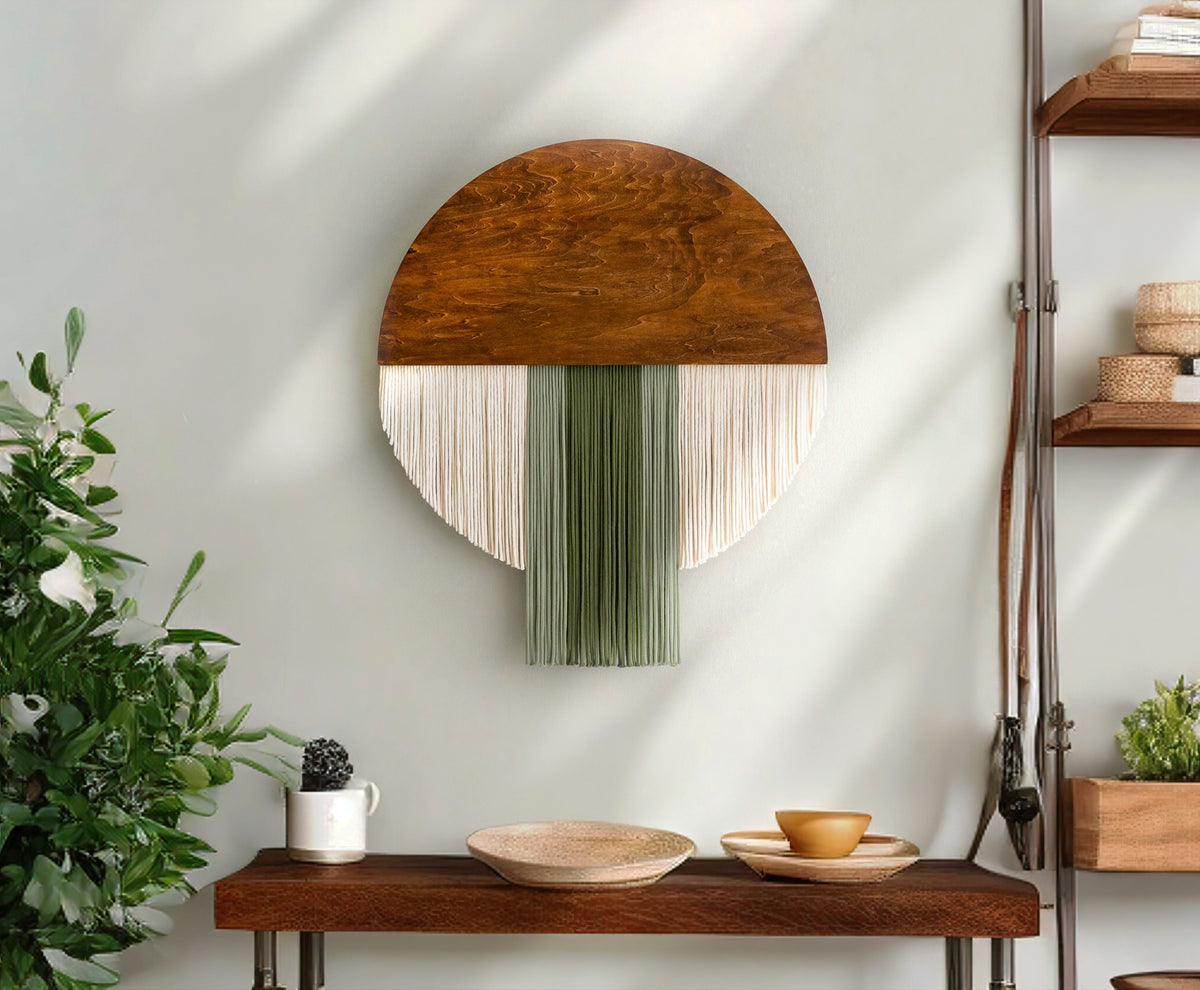 The Bloom Wall Hanging – Boho Cotton Fiber Art in Green V60