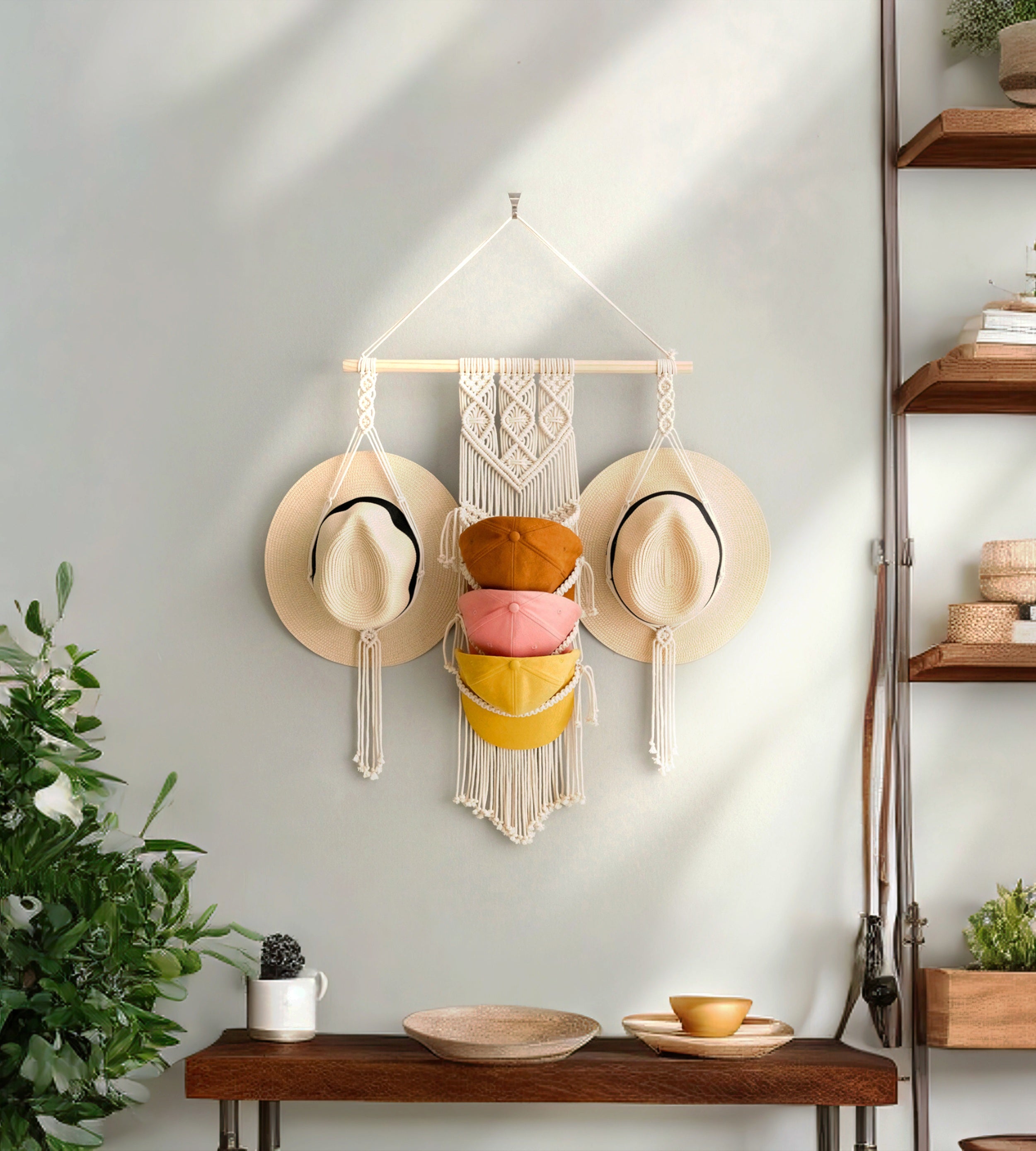 Macrame Hat Hanger macrame cord for Hat Wall Hanger and Boho Decor I53