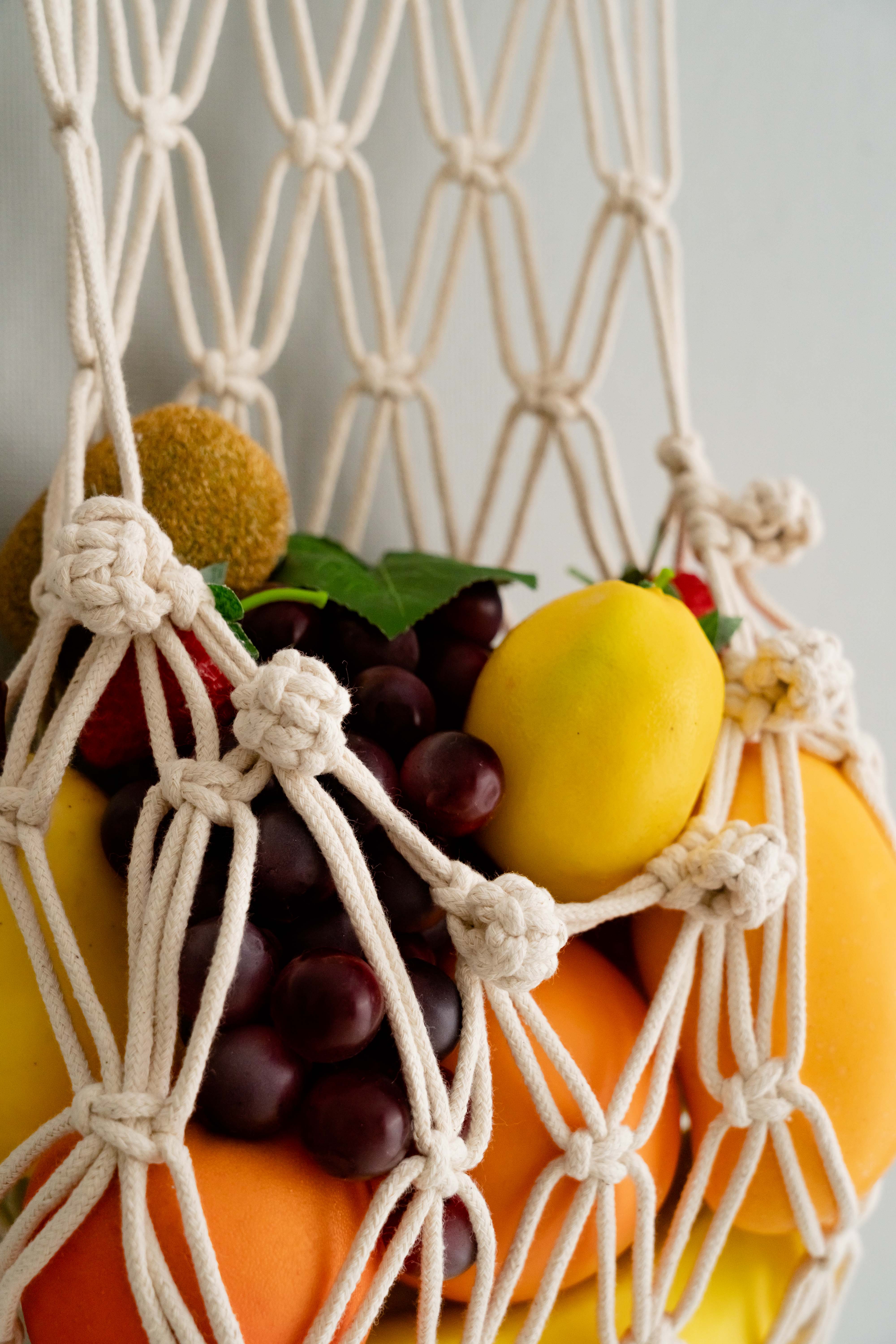 Macrame Fruit Wall Hanger – Boho Cotton Rope Organizer I38